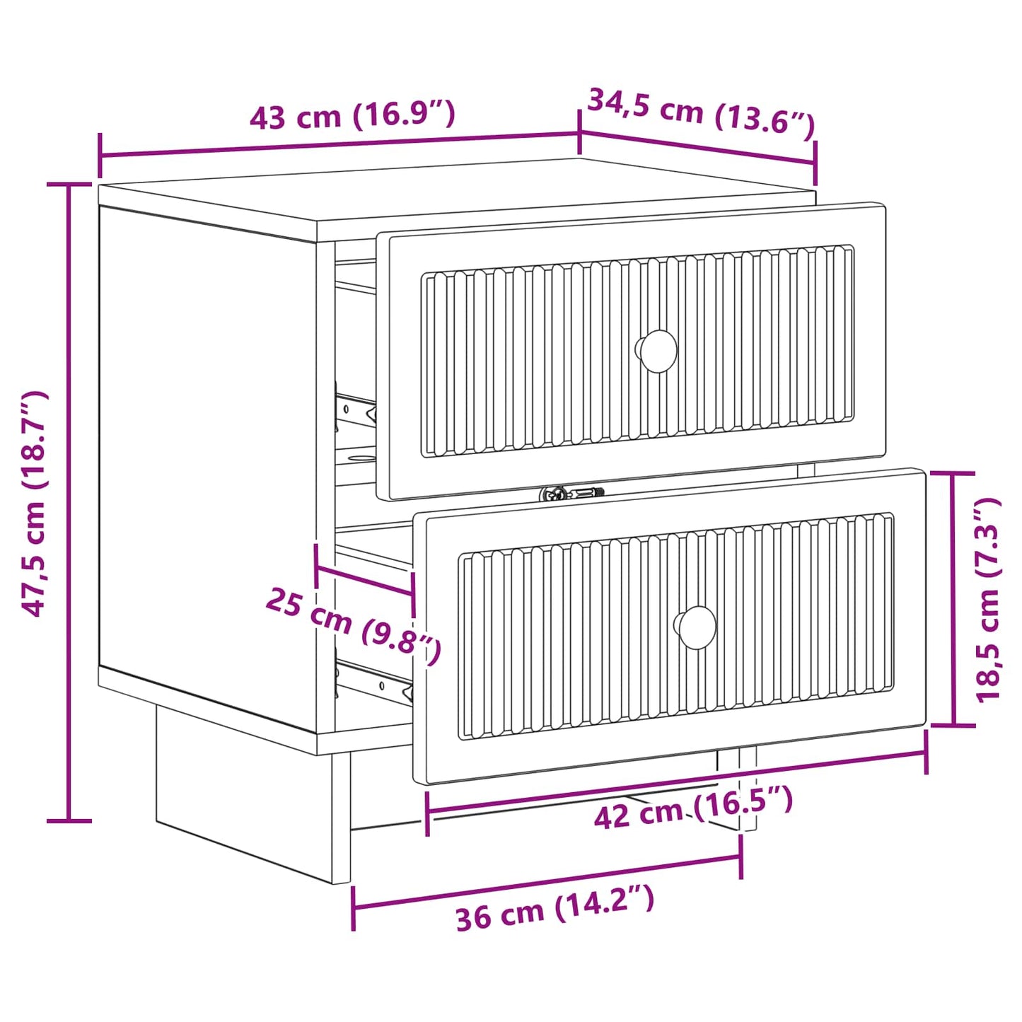vidaXL Bedside Cabinet Sonoma Oak 43 x 34.5 x 47.5 cm Engineered Wood