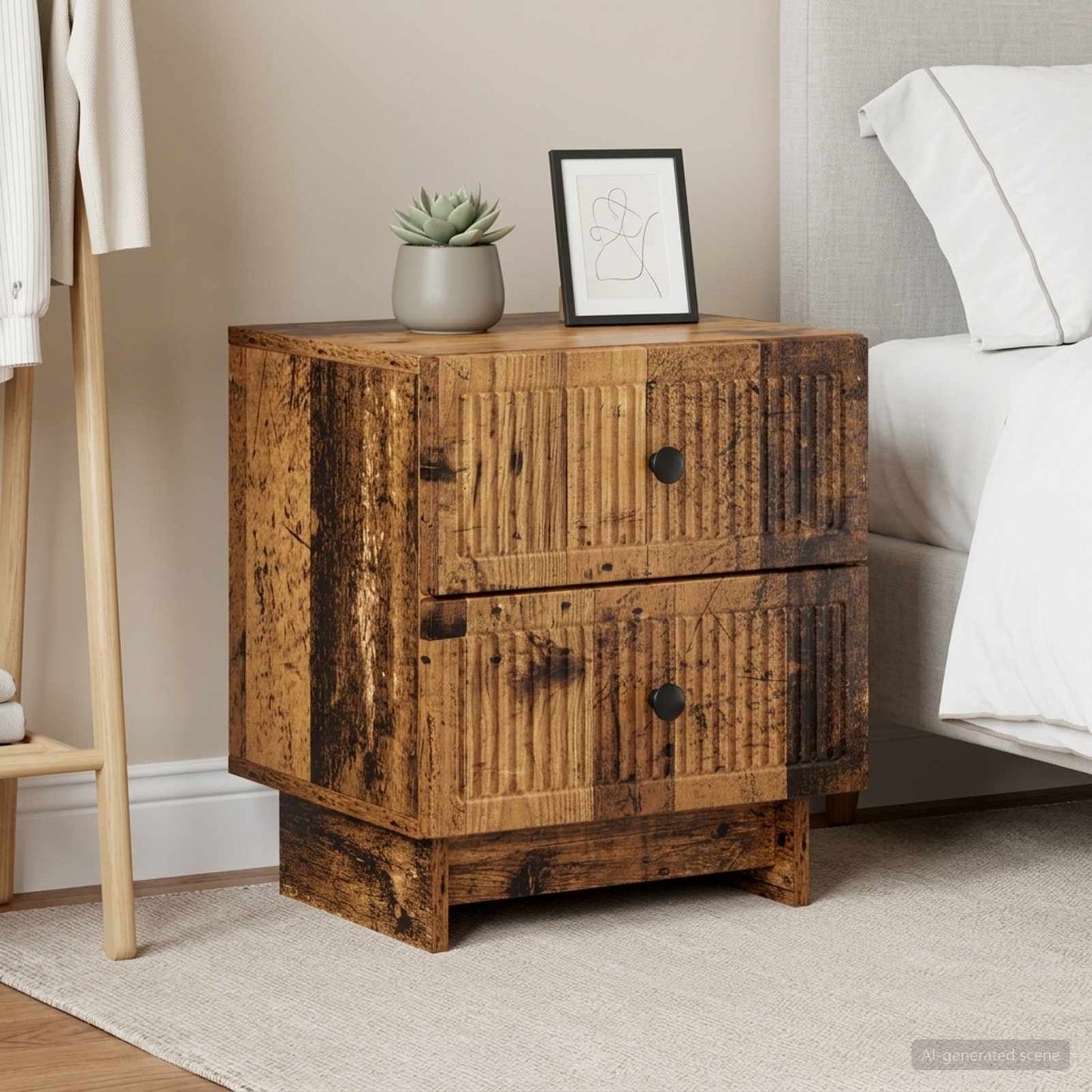 vidaXL Bedside Cabinet with Drawer 2 pcs Old Wood 43 x 34.5 x 47.5 cm