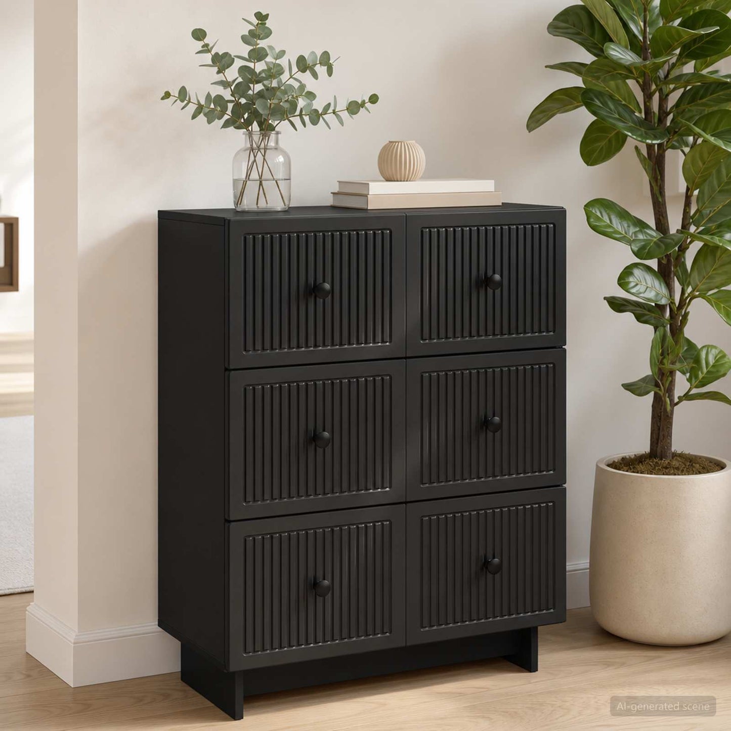vidaXL Drawer Cabinet Black 66 x 34.5 x 90 cm Engineered Wood