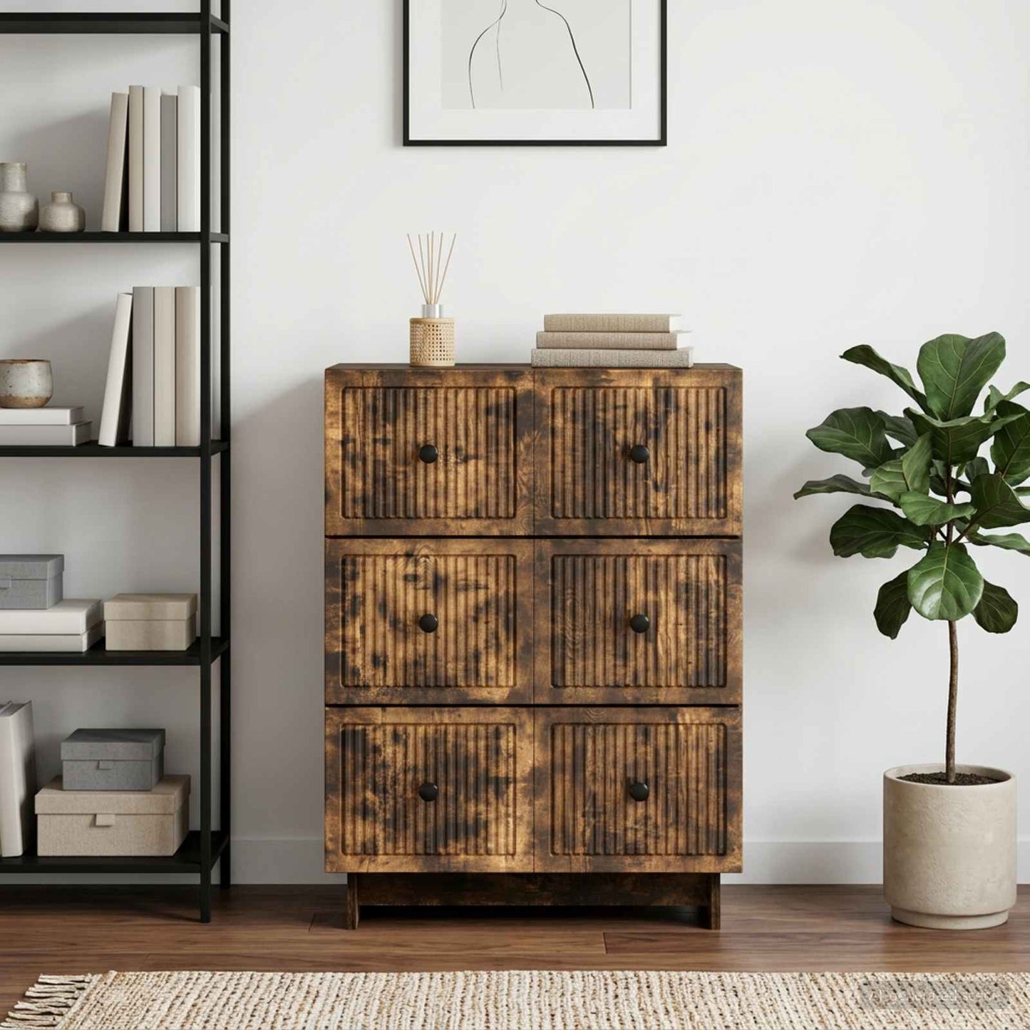 vidaXL Drawer Cabinet 66 x 34.5 x 90 cm Engineered Wood Smoked Oak