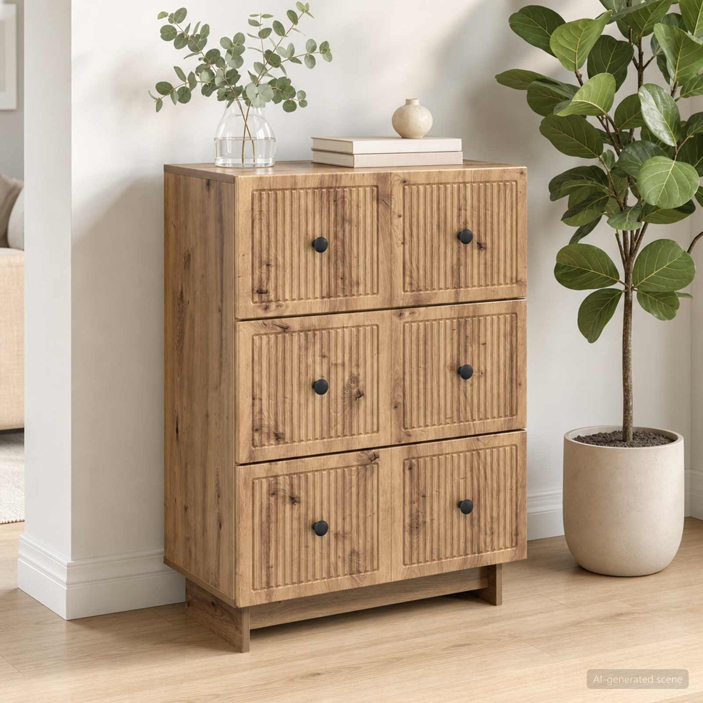 vidaXL Drawer Cabinet 66 x 34.5 x 90 cm Engineered Wood Artisan Oak