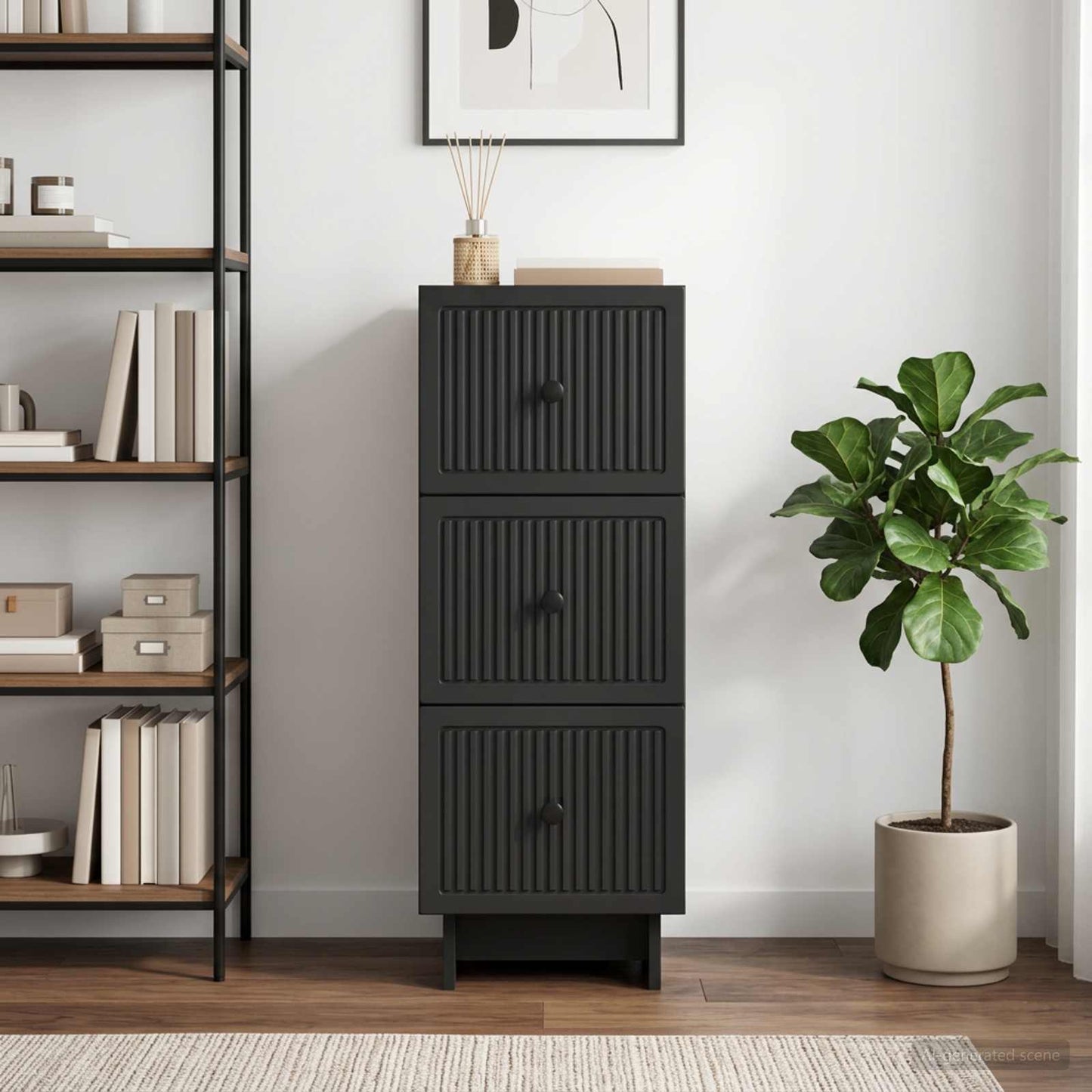 vidaXL Drawer Cabinet Black 33 x 34.5 x 90 cm Engineered Wood