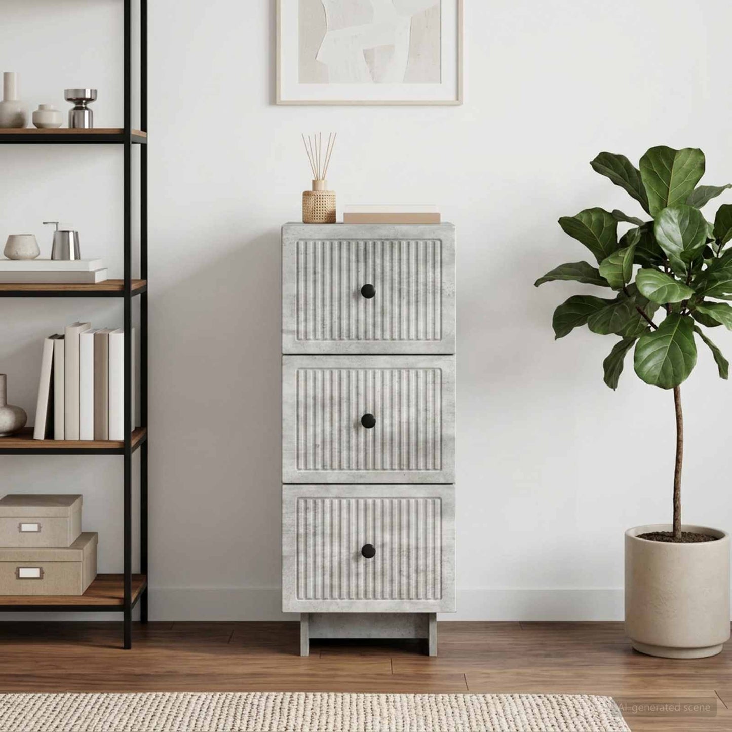 vidaXL Drawer Cabinet Concrete Grey 33 x 34.5 x 90 cm Engineered Wood