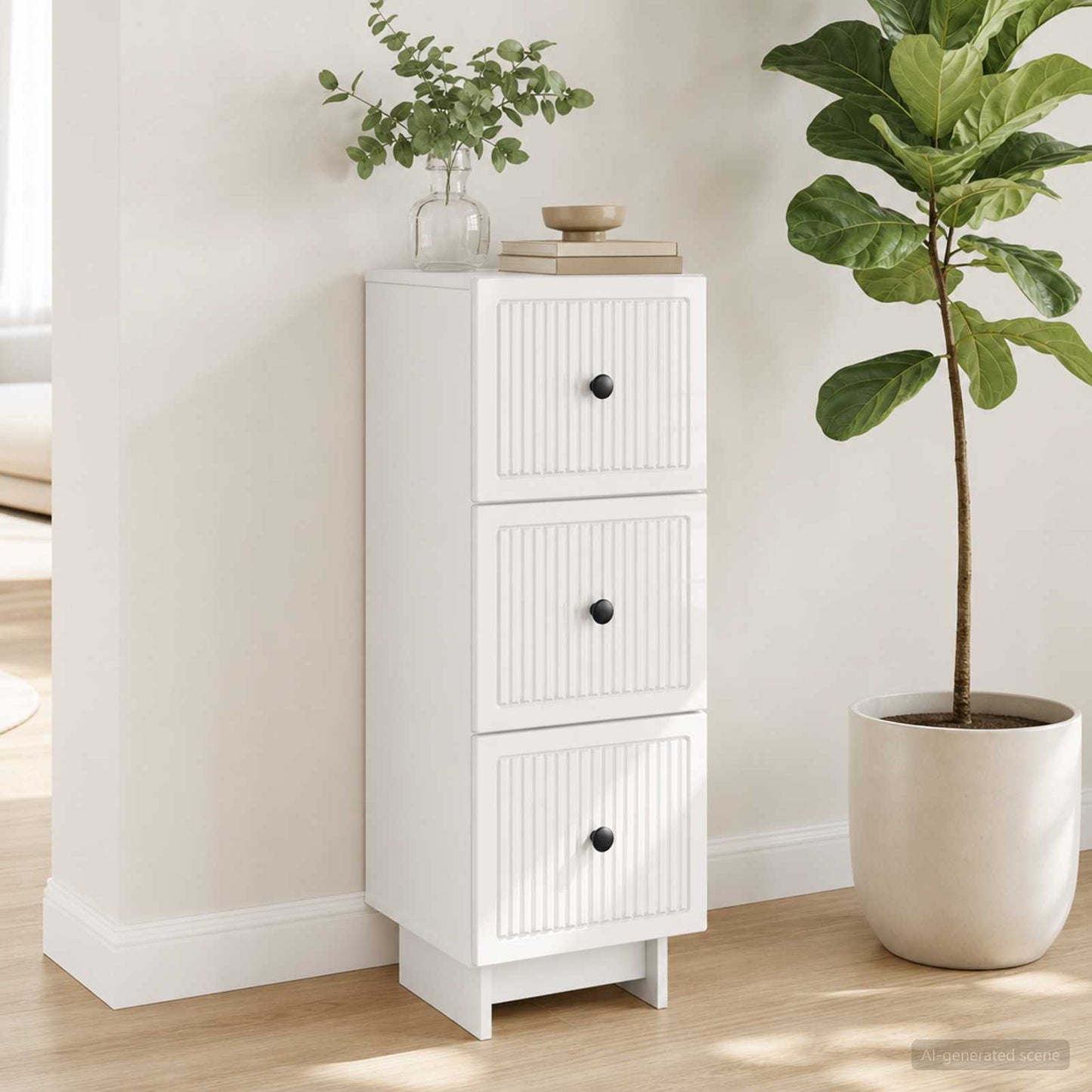 vidaXL Drawer Cabinet High Gloss White 33 x 34.5 x 90 cm