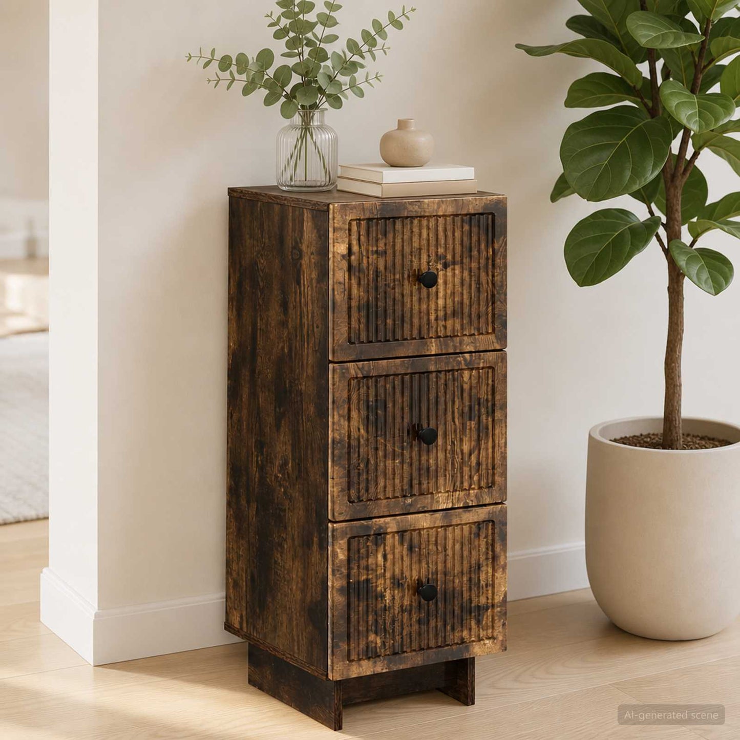 vidaXL Drawer Cabinet Smoked Oak 33 x 34.5 x 90 cm Engineered Wood