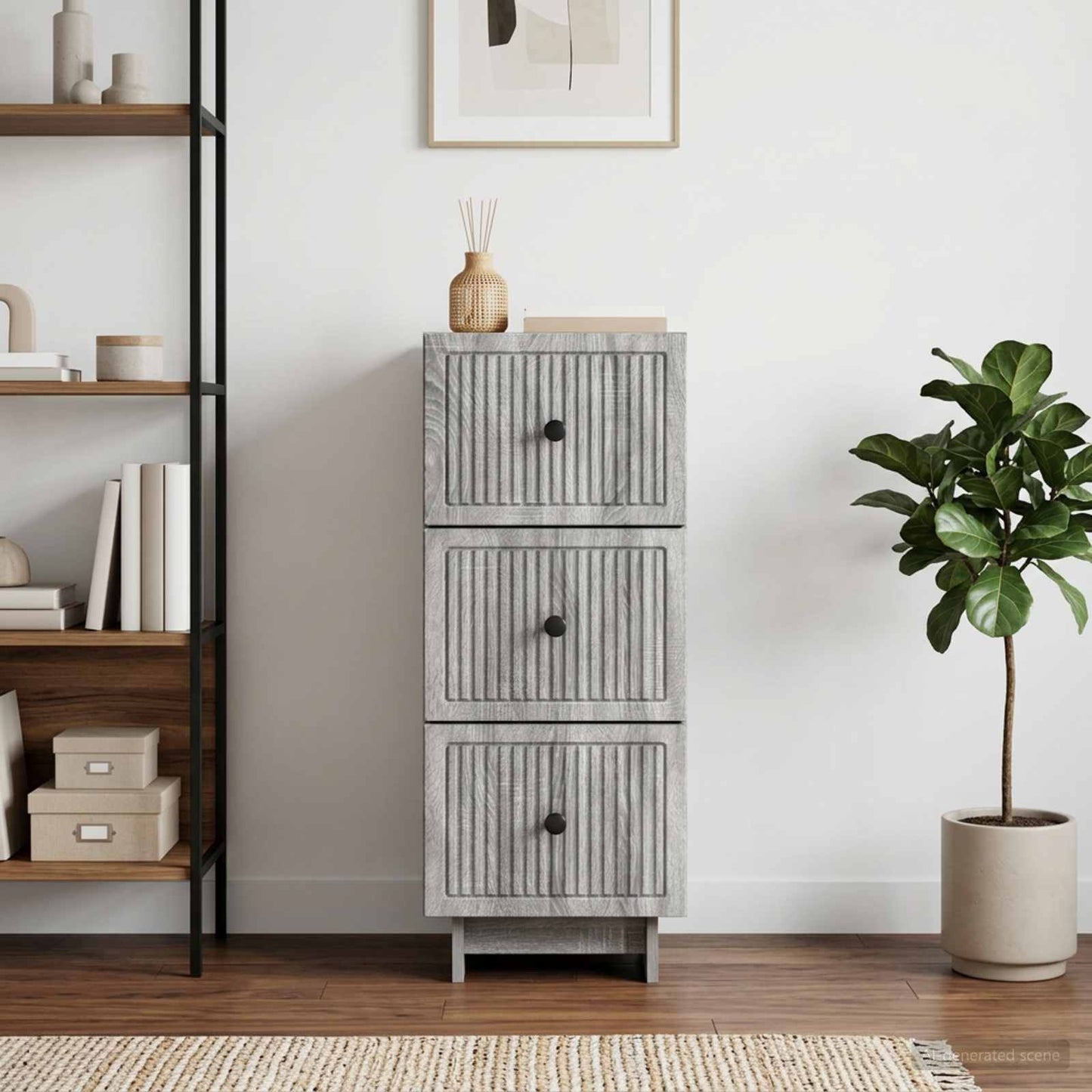 vidaXL Drawer Cabinet Grey Sonoma 33 x 34.5 x 90 cm Engineered Wood
