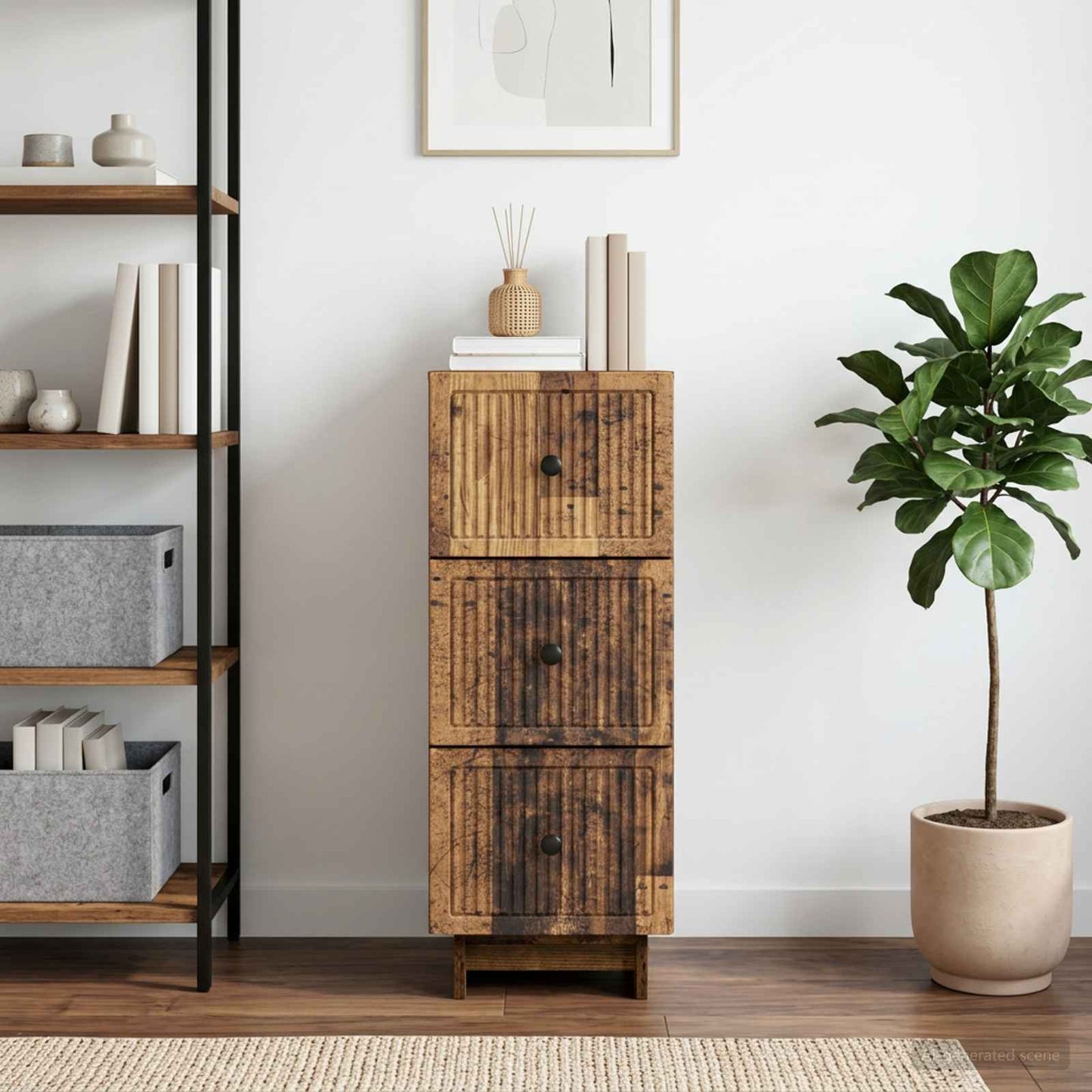 vidaXL Drawer Cabinet Old Wood 33 x 34.5 x 90 cm Engineered Wood