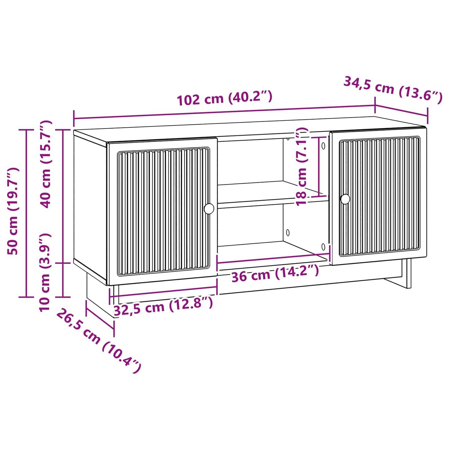 vidaXL TV Cabinet 102 x 34.5 x 50 cm Black Engineered Wood