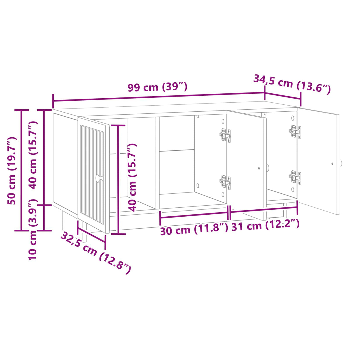 vidaXL TV Cabinet 99 x 34.5 x 50 cm Concrete Grey Engineered Wood