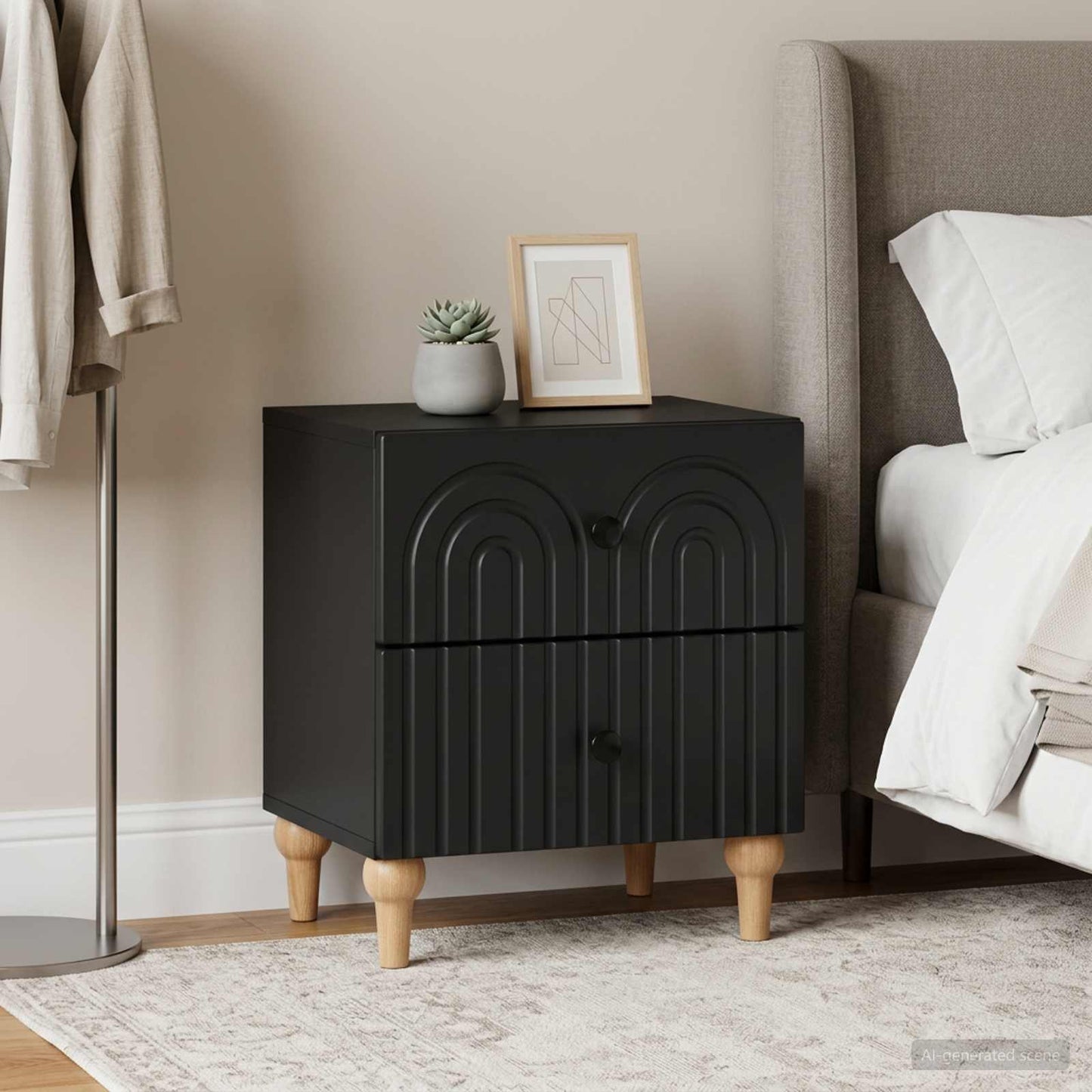 vidaXL Bedside Cabinet 2 pcs Black 43 x 34.5 x 48 cm Engineered Wood