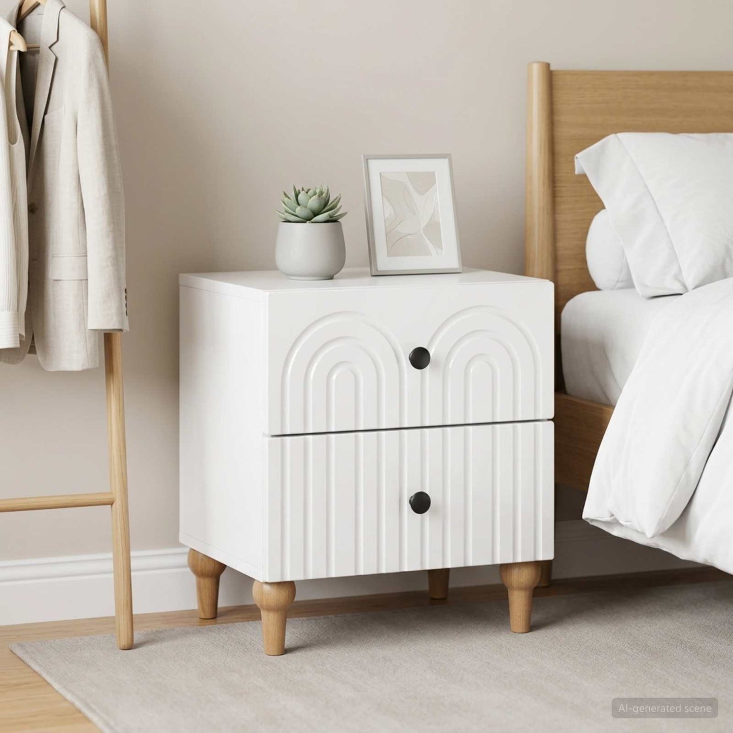 vidaXL Bedside Cabinet 2 pcs High Gloss White 43 x 34.5 x 48 cm