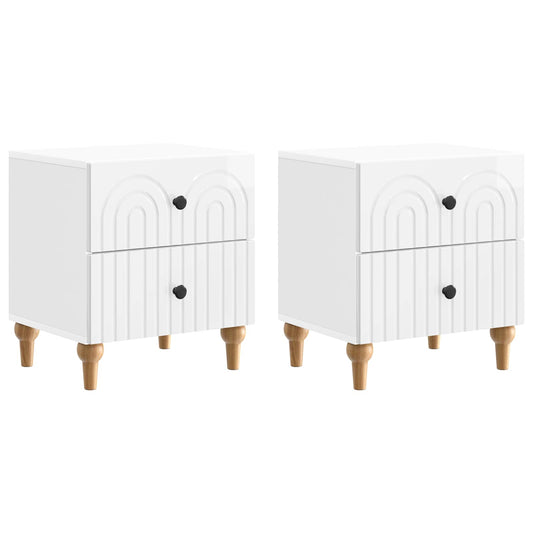 vidaXL Bedside Cabinet 2 pcs High Gloss White 43 x 34.5 x 48 cm