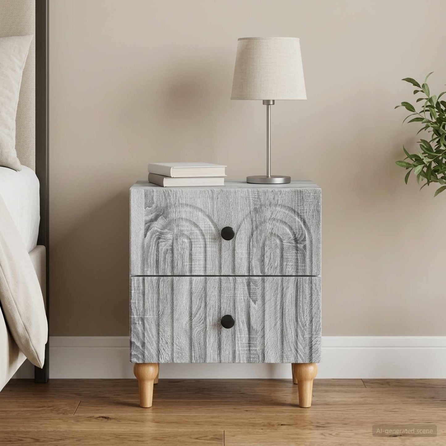 vidaXL Bedside Cabinet Grey Sonoma 43 x 34.5 x 48 cm Engineered Wood