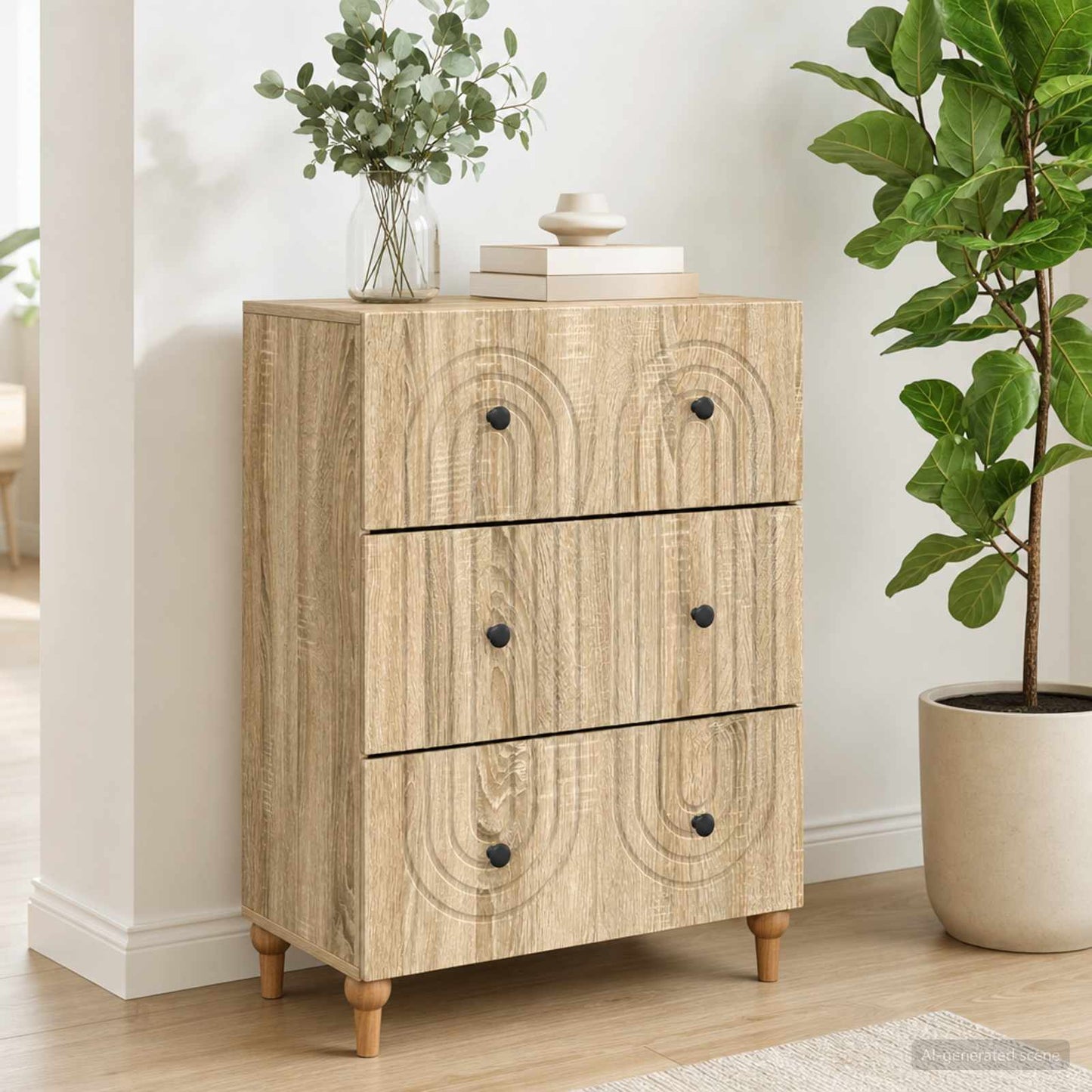 vidaXL Drawer Cabinet Sonoma Oak 66 x 34.5 x 90 cm Engineered Wood