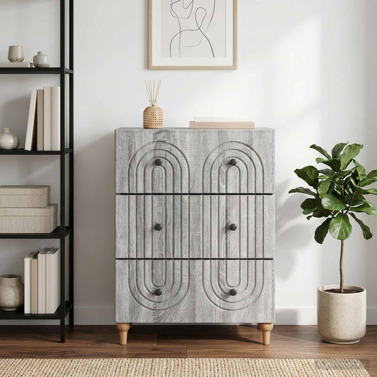 vidaXL Drawer Cabinet Grey Sonoma 66 x 34.5 x 90 cm Engineered Wood