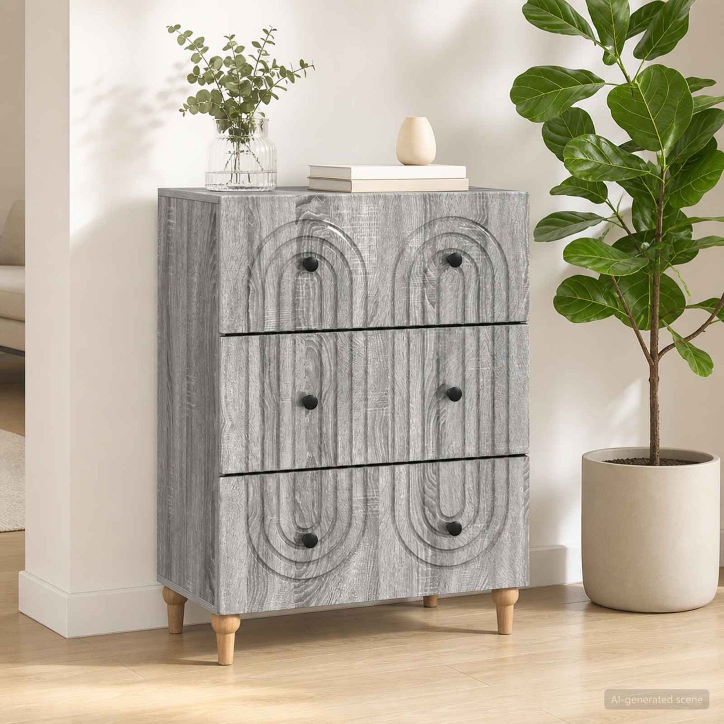 vidaXL Drawer Cabinet Grey Sonoma 66 x 34.5 x 90 cm Engineered Wood