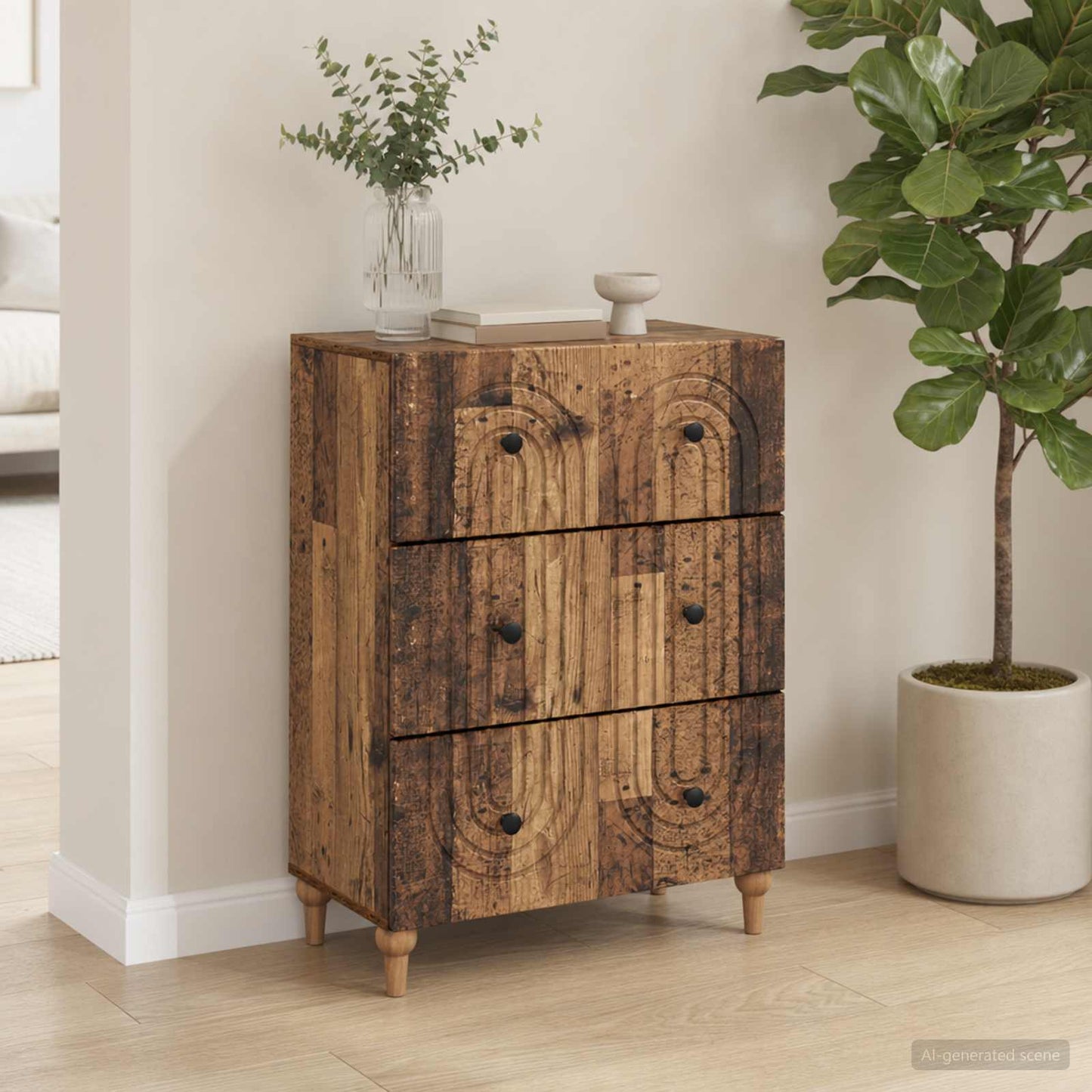 vidaXL Drawer Cabinet Old Wood 66 x 34.5 x 90 cm Engineered Wood