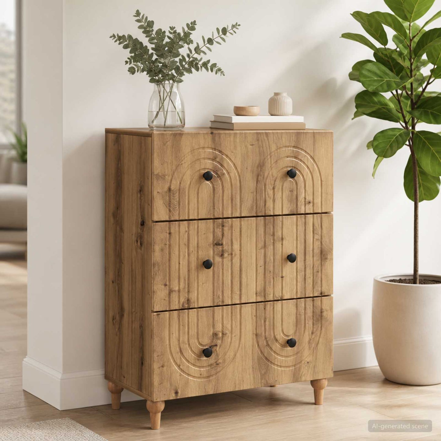vidaXL Drawer Cabinet 66 x 34.5 x 90 cm Engineered Wood Artisan Oak