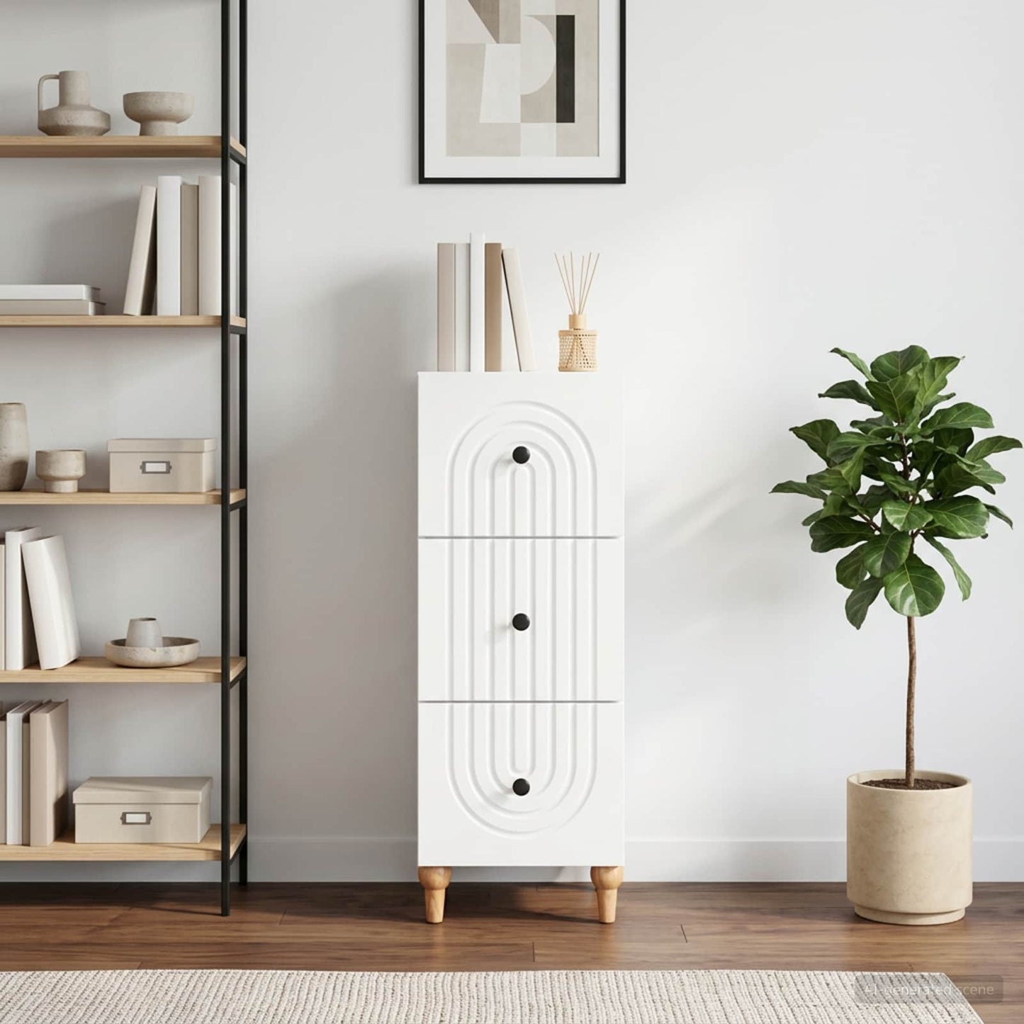 vidaXL Drawer Cabinet White 33 x 34.5 x 90 cm Engineered Wood