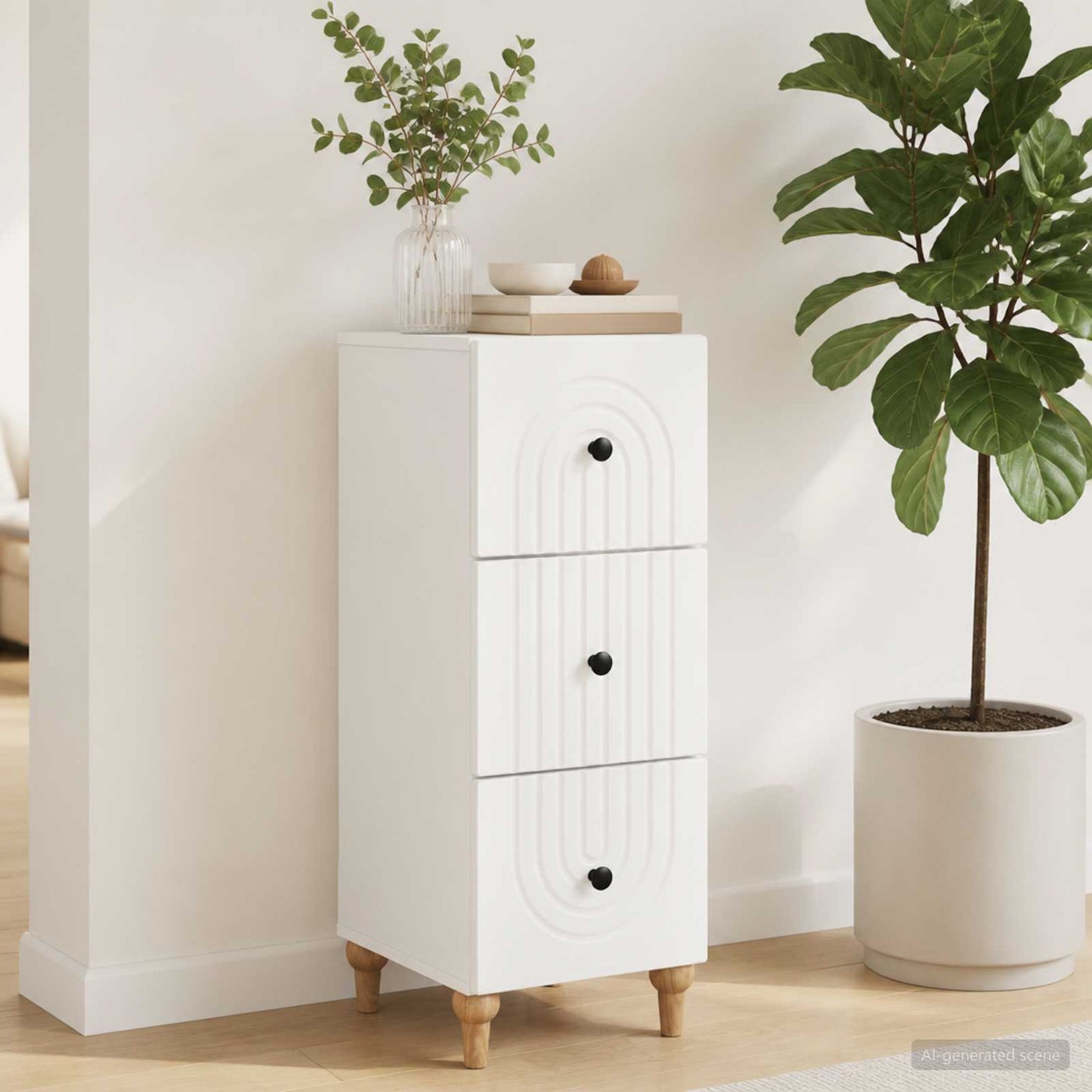 vidaXL Drawer Cabinet White 33 x 34.5 x 90 cm Engineered Wood
