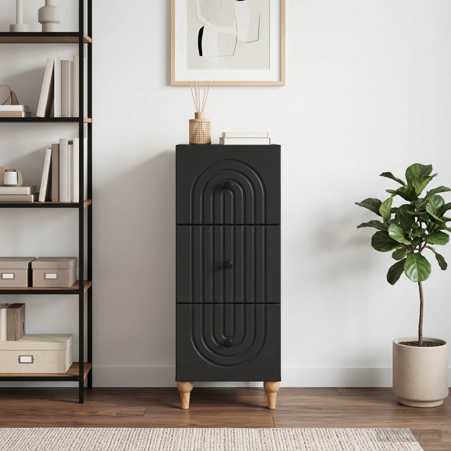 vidaXL Drawer Cabinet Black 33 x 34.5 x 90 cm Engineered Wood