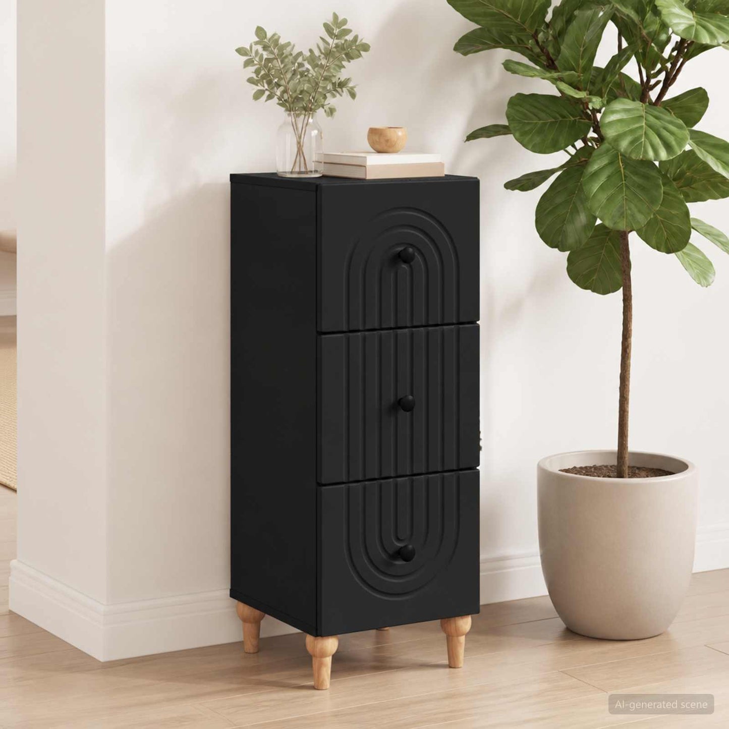 vidaXL Drawer Cabinet Black 33 x 34.5 x 90 cm Engineered Wood