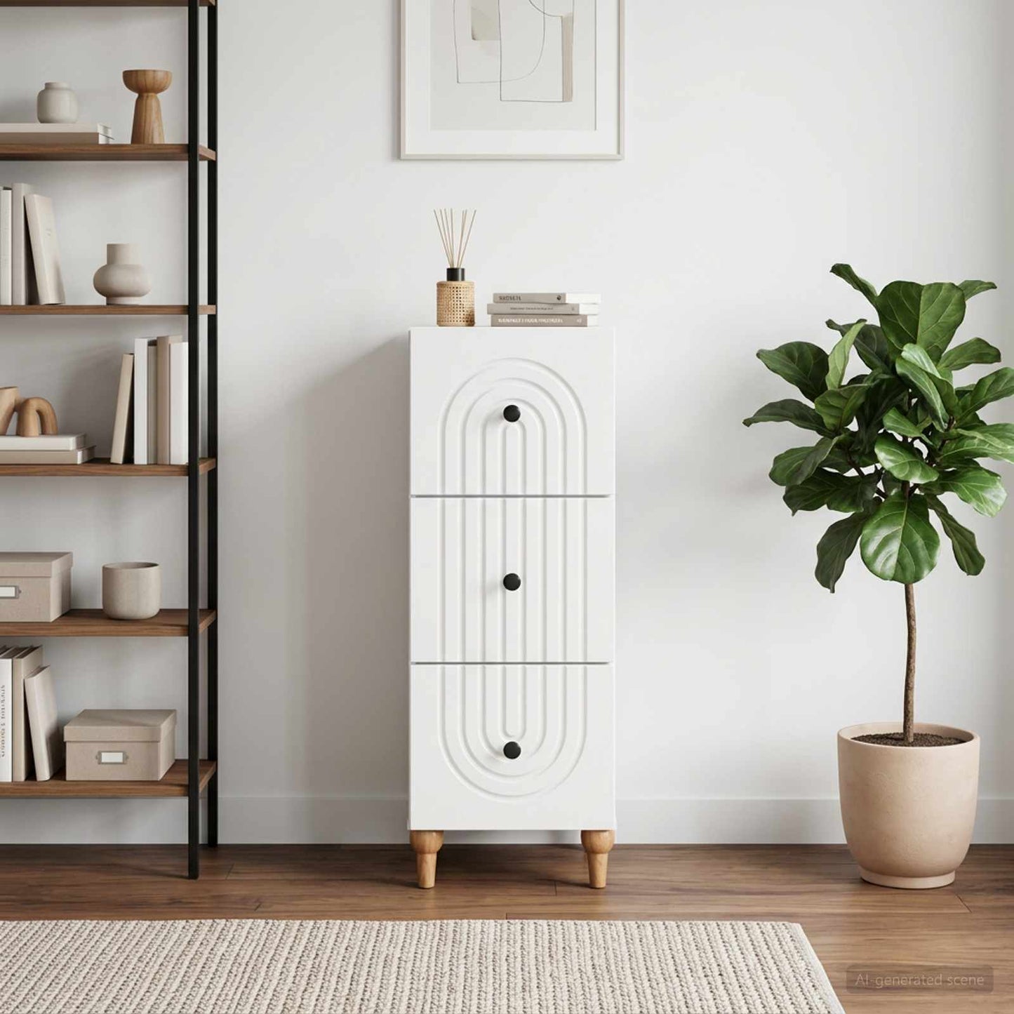 vidaXL Drawer Cabinet High Gloss White 33 x 34.5 x 90 cm