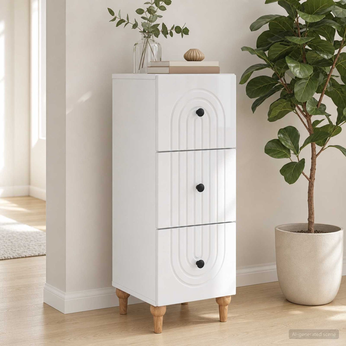 vidaXL Drawer Cabinet High Gloss White 33 x 34.5 x 90 cm