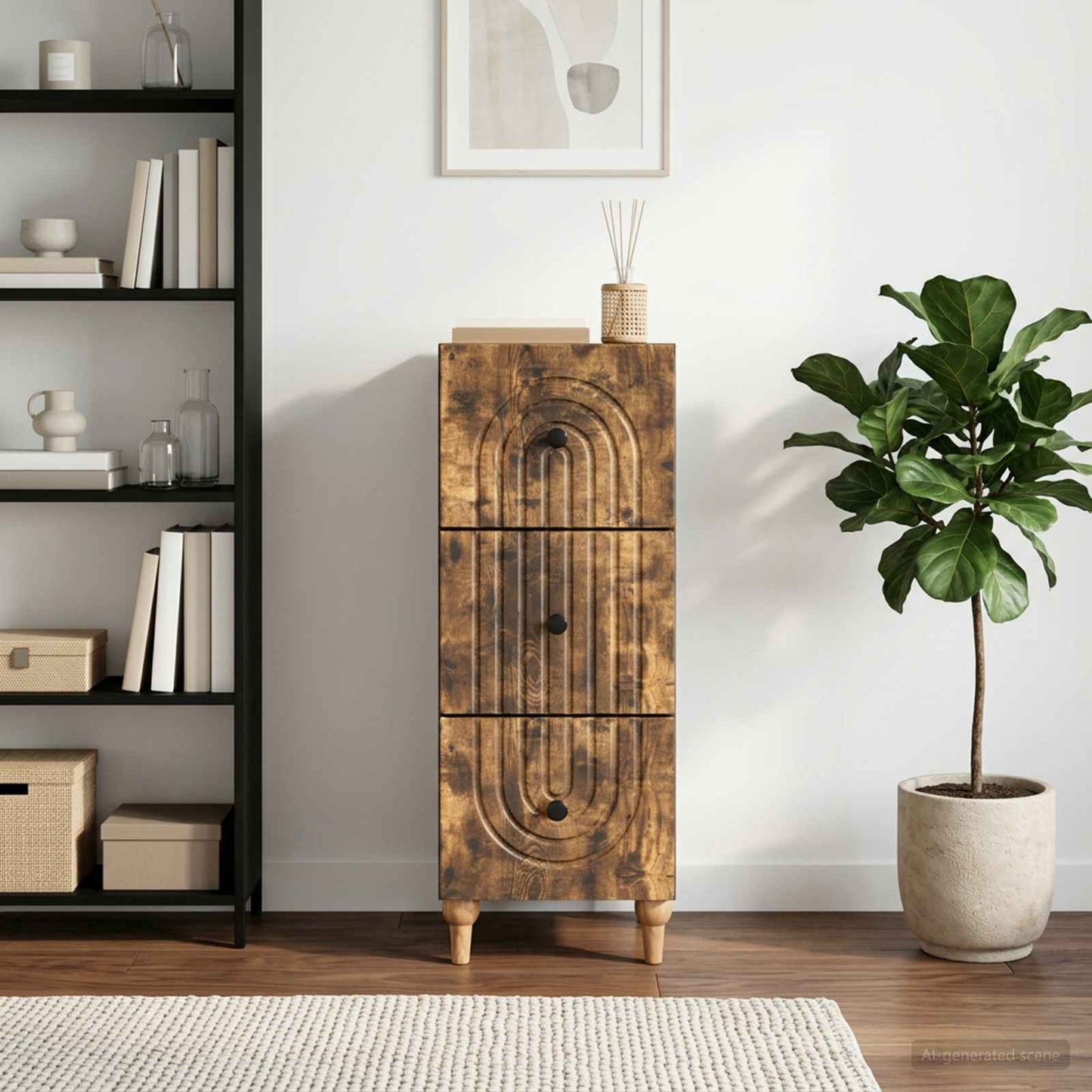 vidaXL Drawer Cabinet Smoked Oak 33 x 34.5 x 90 cm Engineered Wood