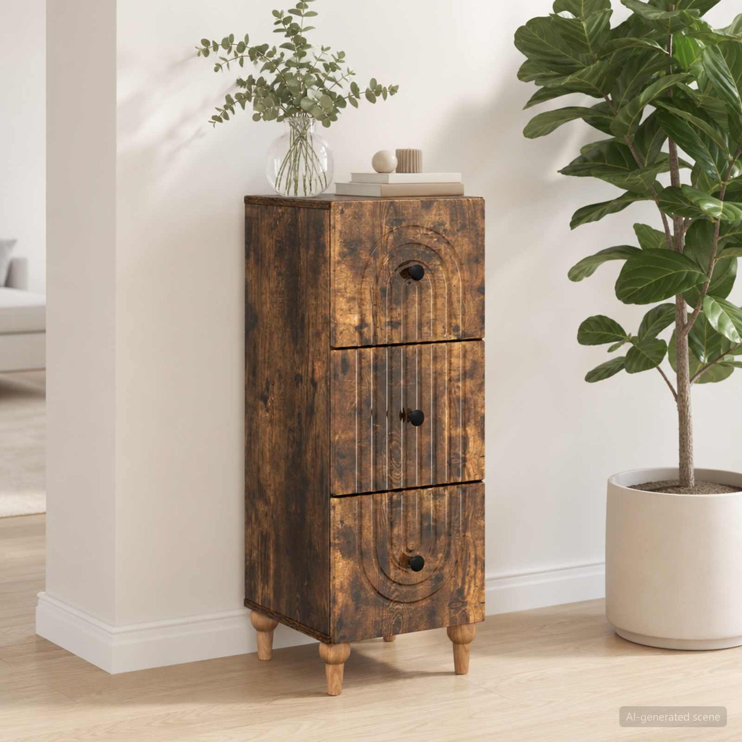 vidaXL Drawer Cabinet Smoked Oak 33 x 34.5 x 90 cm Engineered Wood
