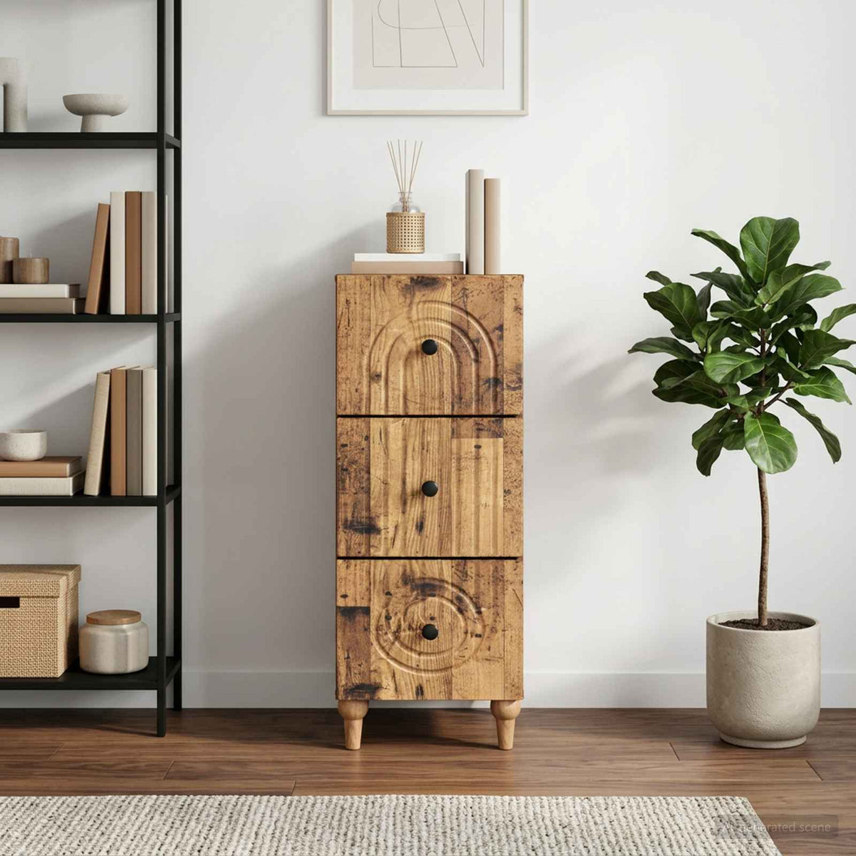 vidaXL Drawer Cabinet 33 x 34.5 x 90 cm Engineered Wood Old Wood