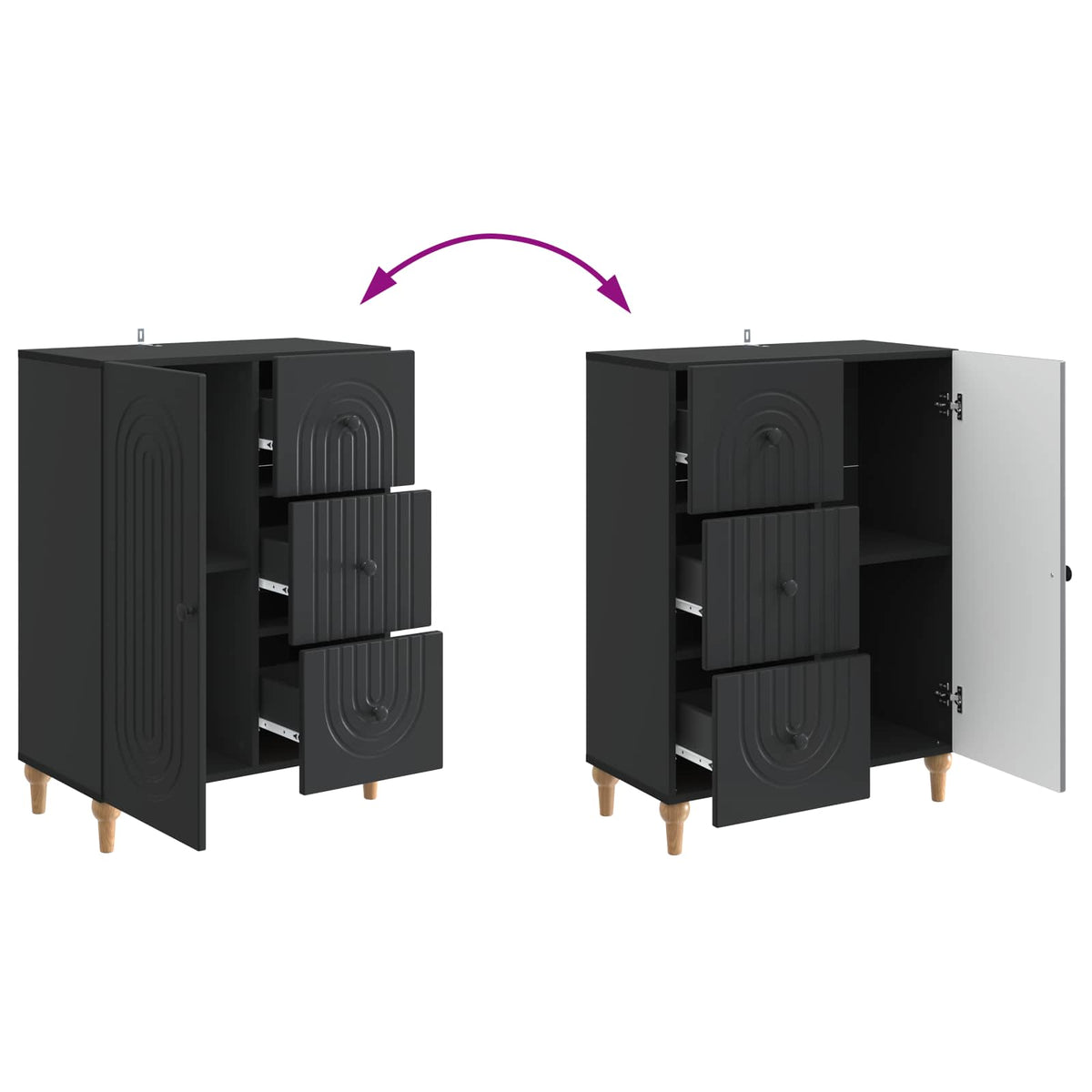 vidaXL Sideboard Black 66 x 34.5 x 90 cm Engineered Wood