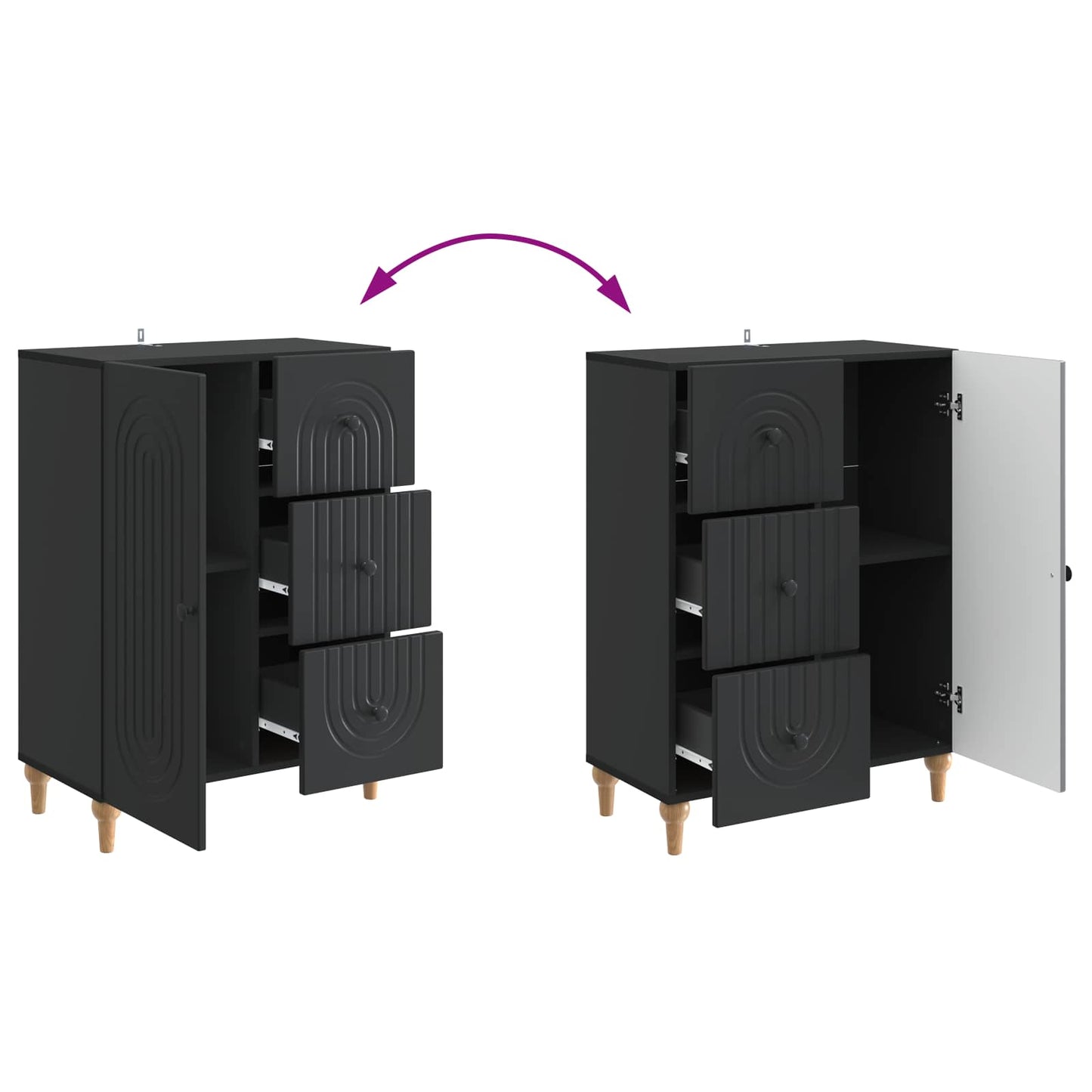 vidaXL Sideboard with Drawer Black 66 x 34.5 x 90 cm Engineered Wood