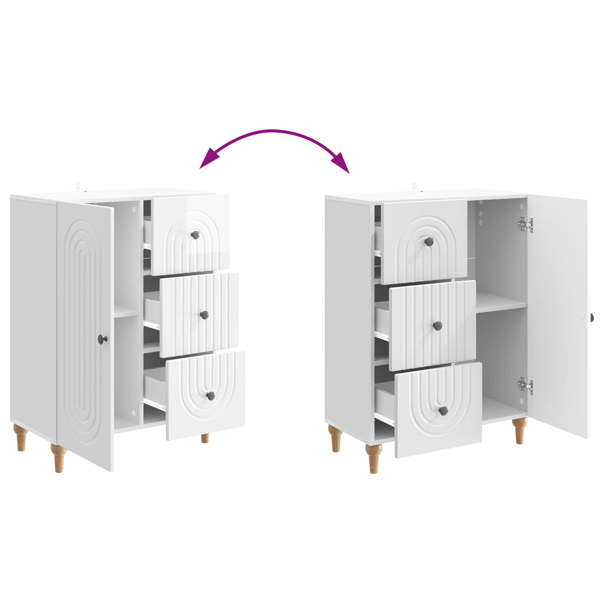 vidaXL Sideboard High Gloss White 66 x 34.5 x 90 cm Engineered Wood