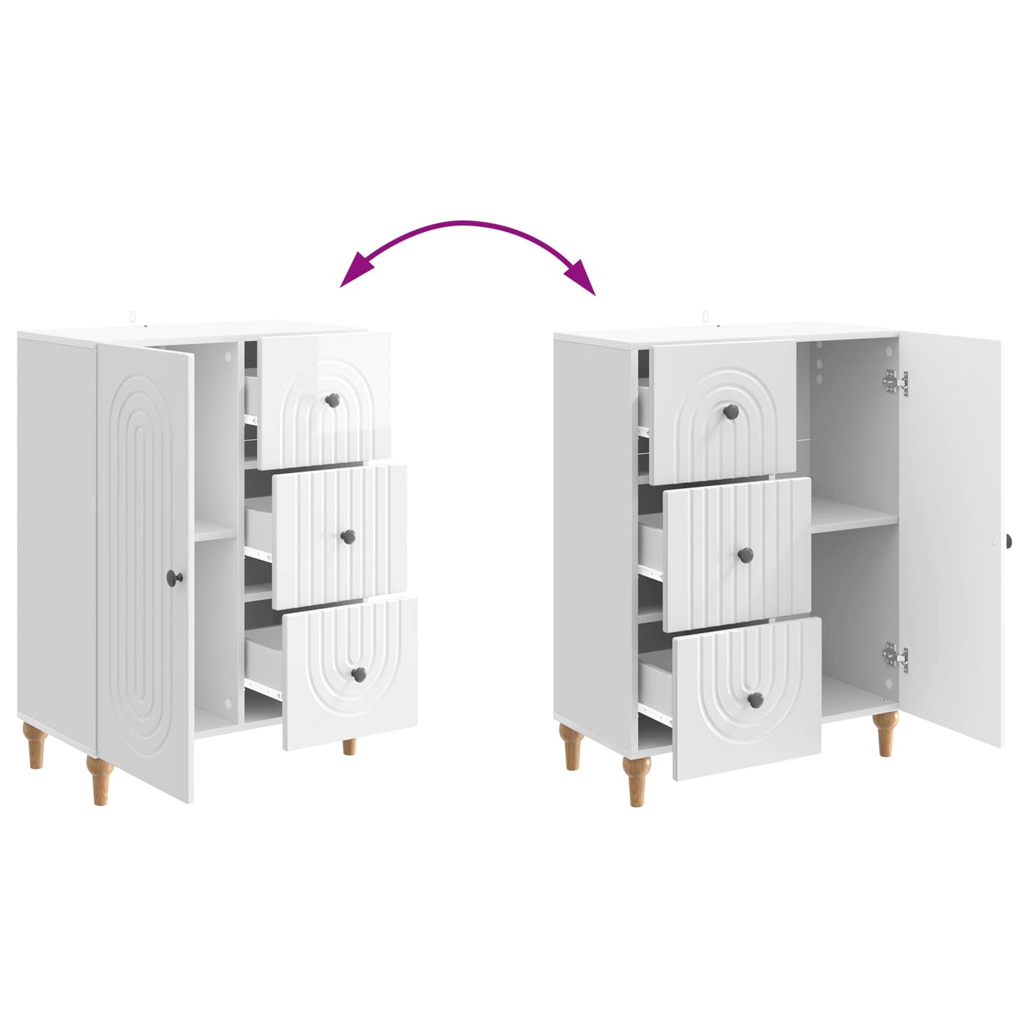vidaXL Sideboard High Gloss White 66 x 34.5 x 90 cm Engineered Wood
