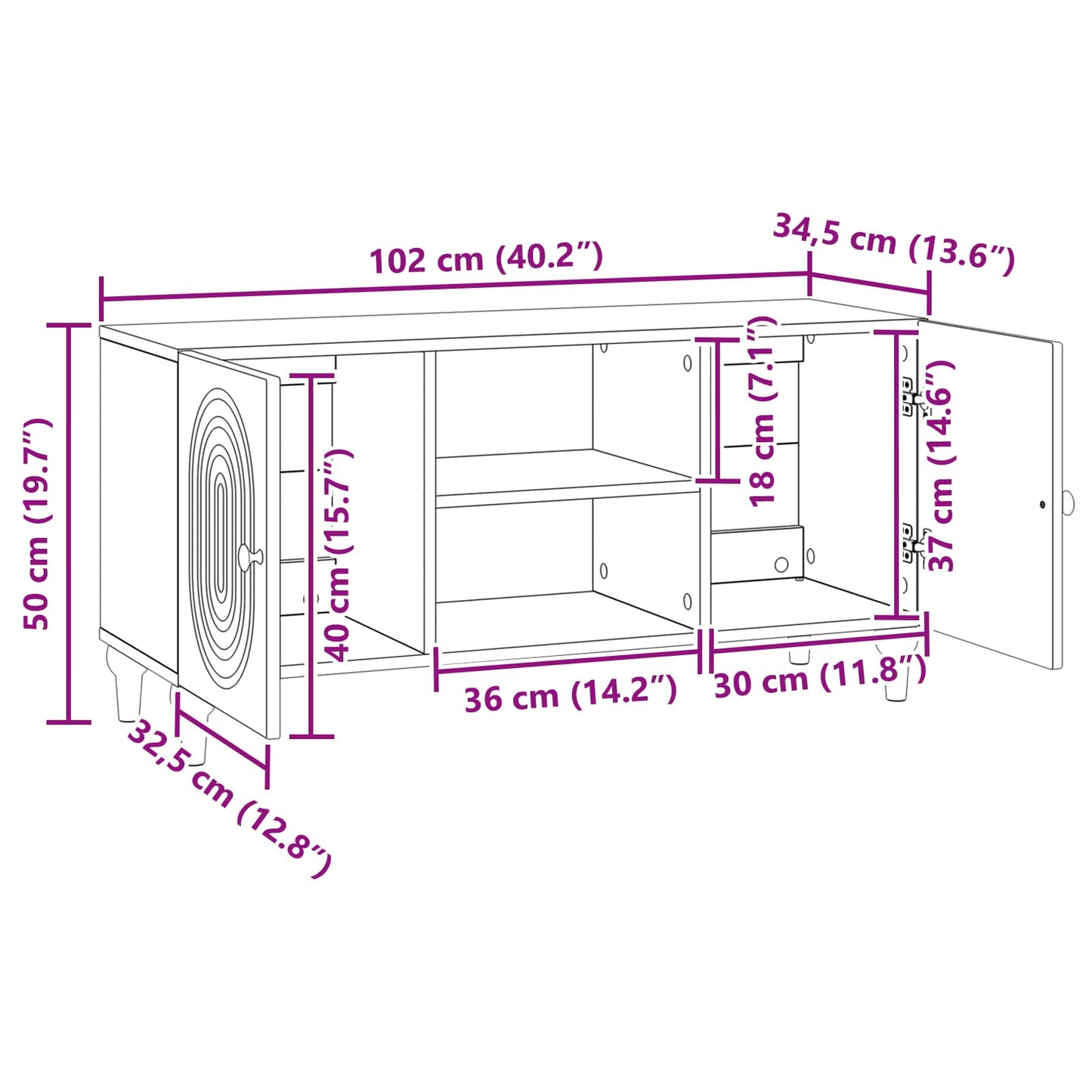 vidaXL TV Cabinet White 102 x 34.5 x 50 cm Engineered Wood