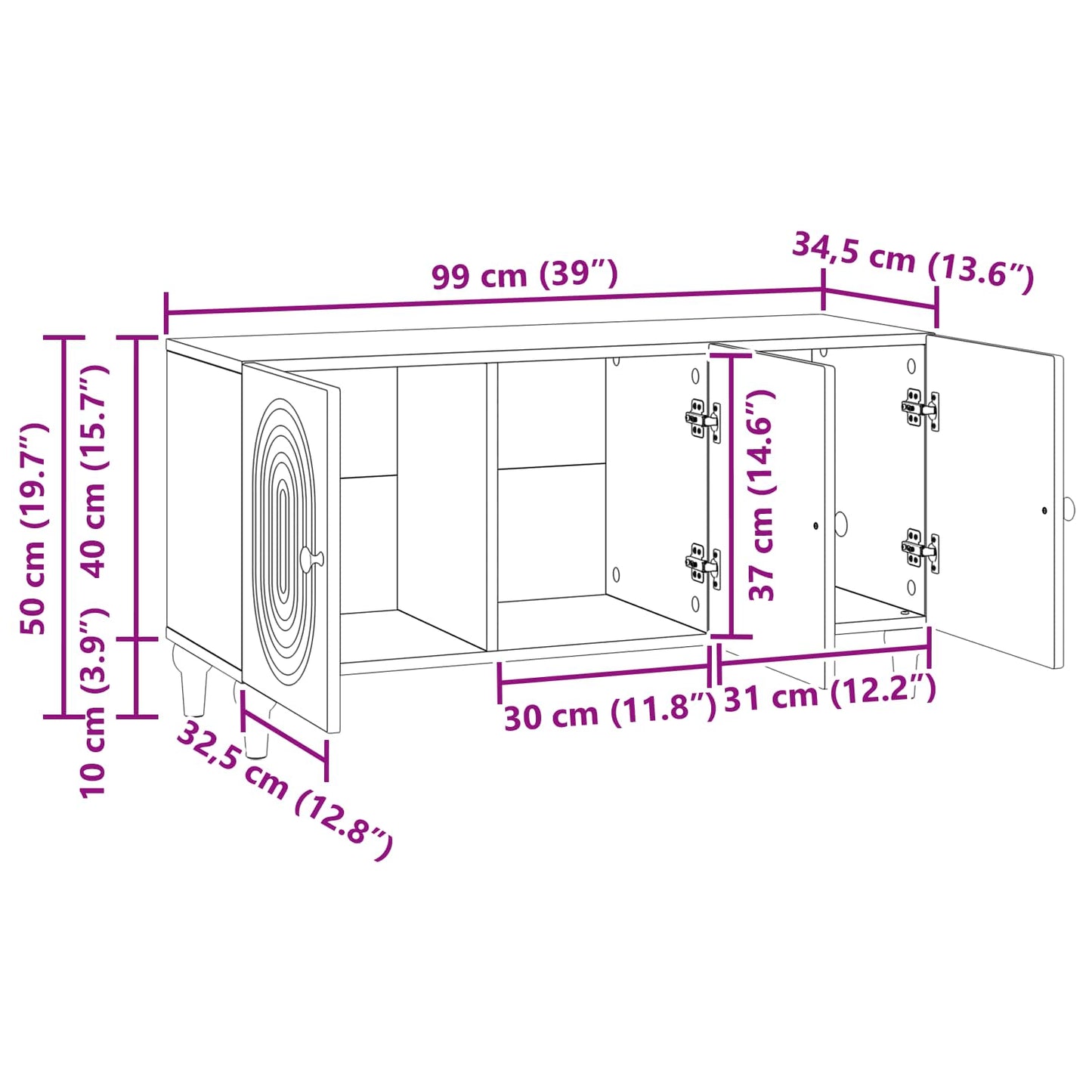 vidaXL TV Cabinet White 99 x 34.5 x 50 cm Engineered Wood