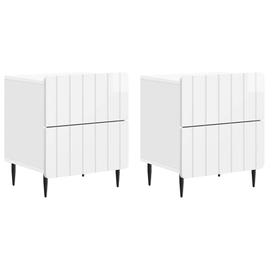vidaXL Bedside Cabinet 2 pcs High Gloss White 43 x 34.5 x 49.5 cm