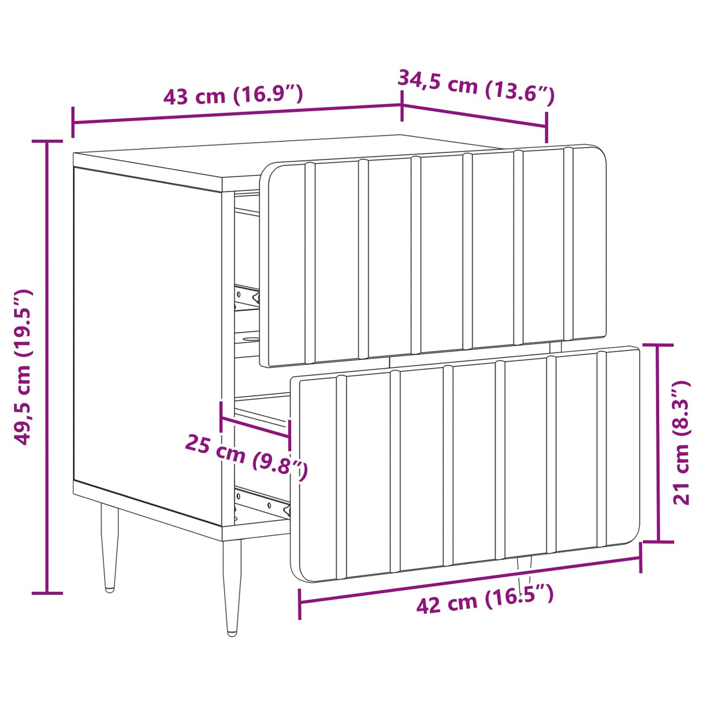 vidaXL Bedside Cabinet 2 pcs Grey Sonoma 43 x 34.5 x 49.5 cm