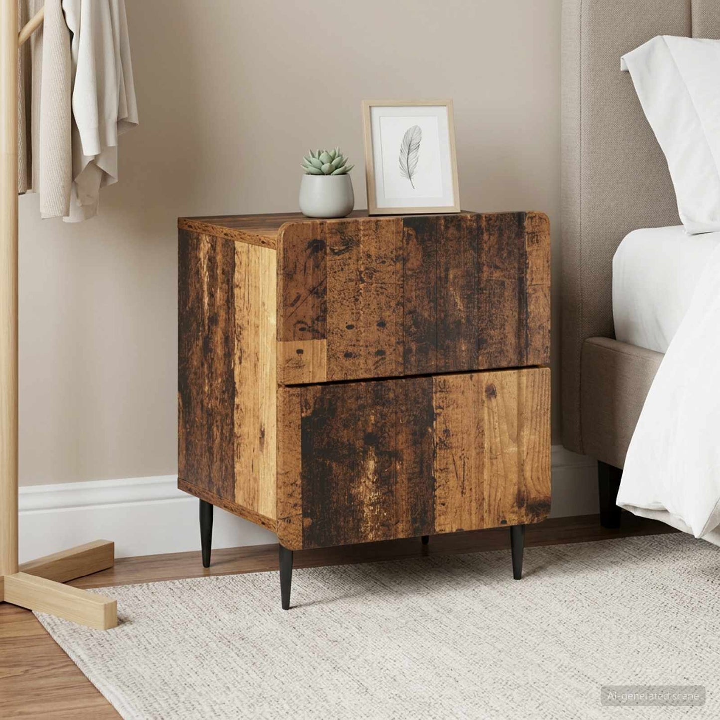 vidaXL Bedside Cabinet with Drawer 2 pcs Old Wood 43 x 34.5 x 49.5 cm