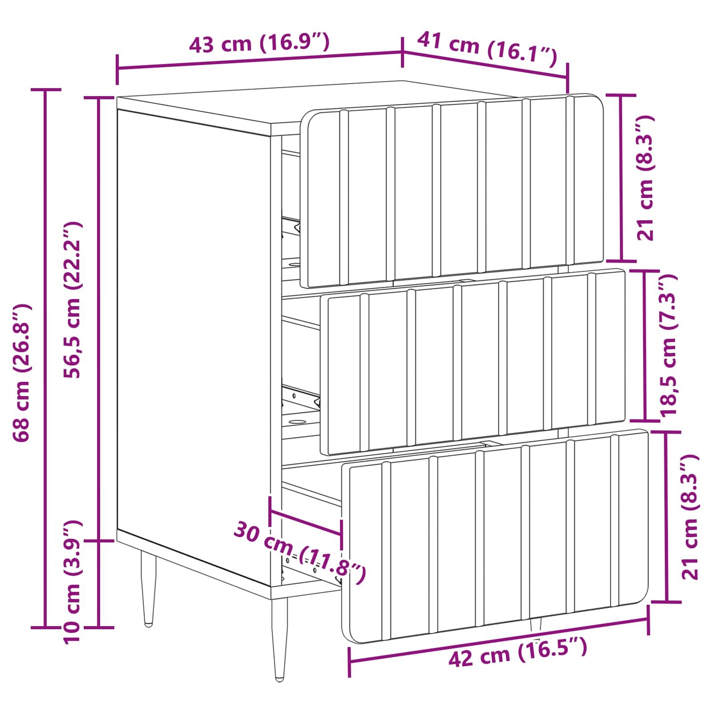 vidaXL Bedside Cabinet Grey Sonoma 43x 41 x 68 cm Engineered Wood