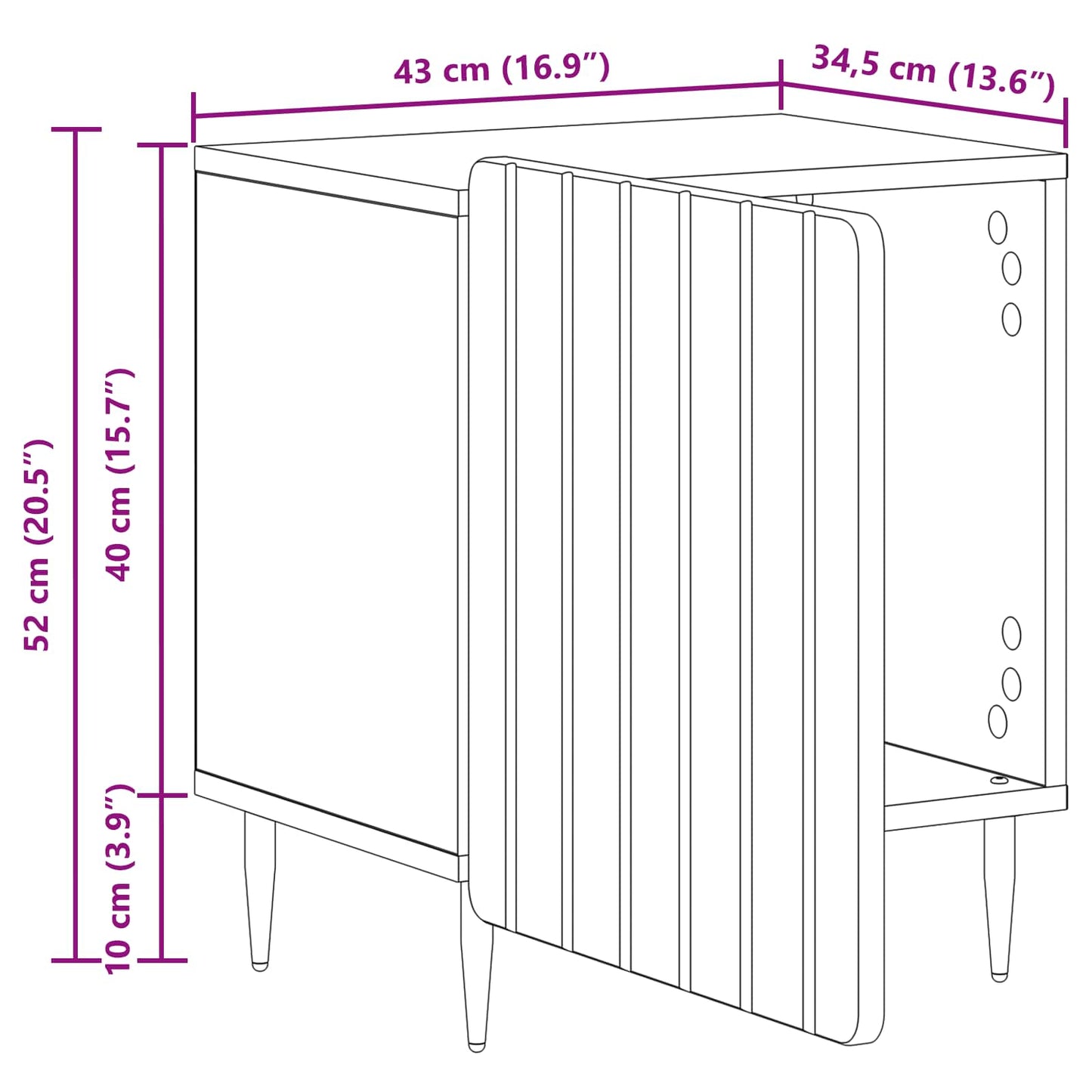 vidaXL Bedside Cabinet Black 43 x 34.5 x 52 cm Engineered Wood