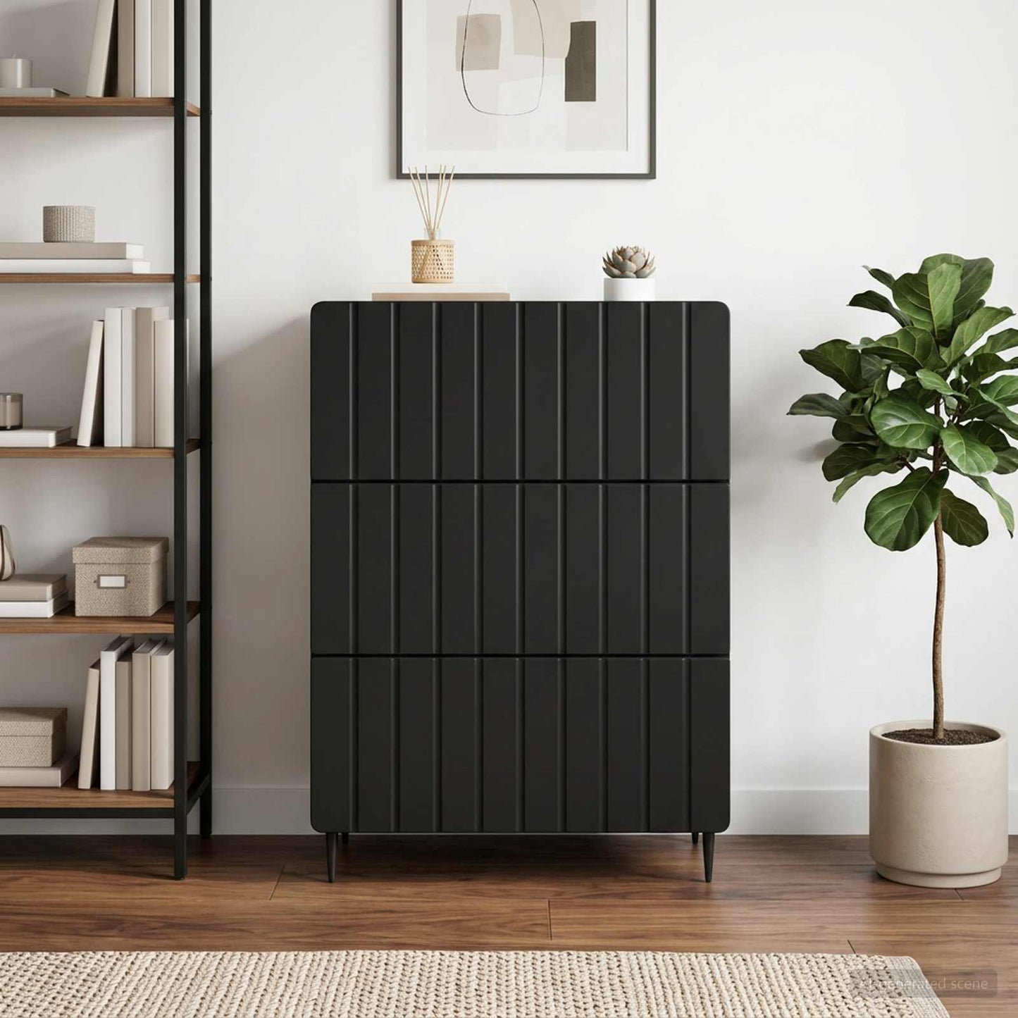 vidaXL Drawer Cabinet Black 66 x 34.5 x 92 cm Engineered Wood