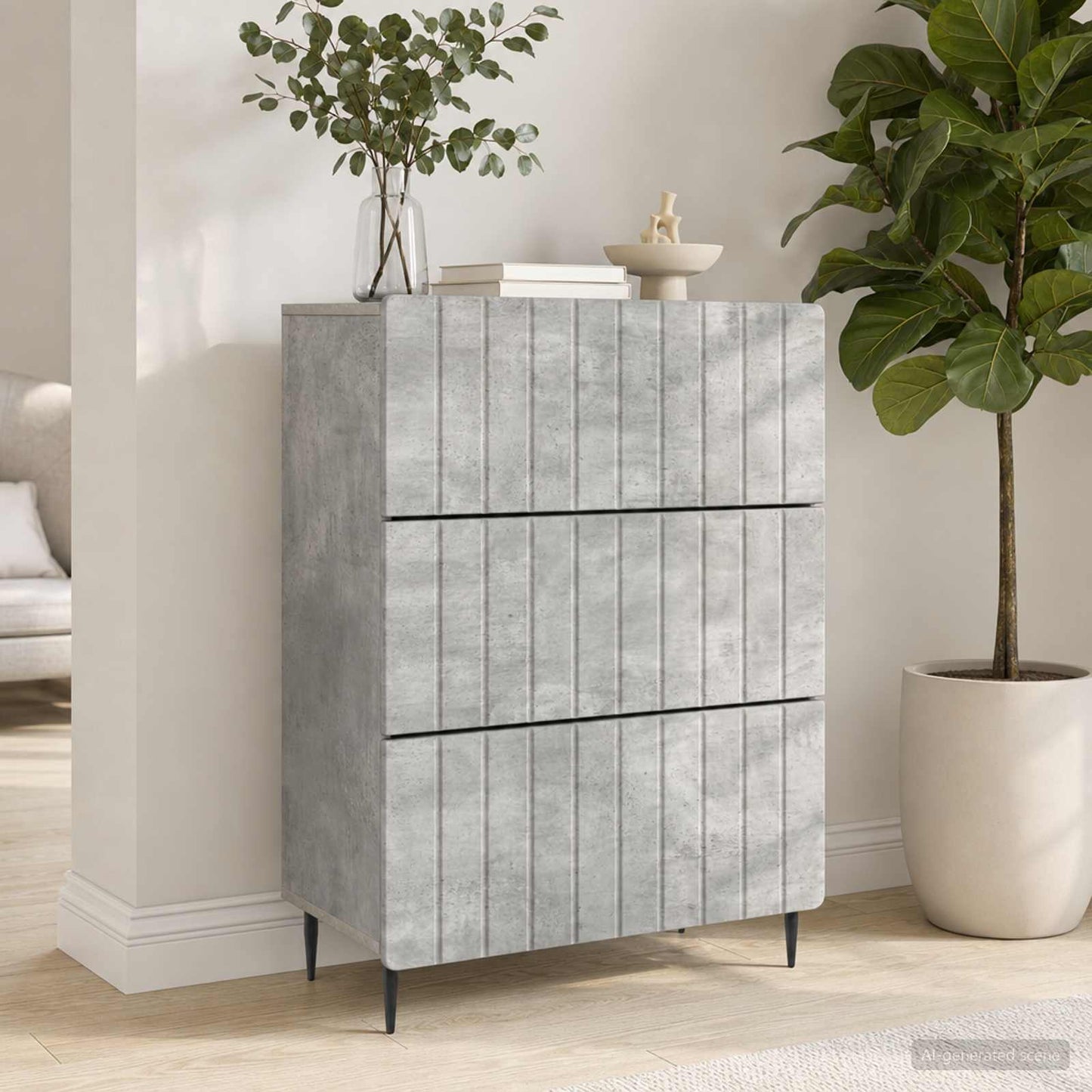 vidaXL Drawer Cabinet Concrete Grey 66 x 34.5 x 92 cm Engineered Wood