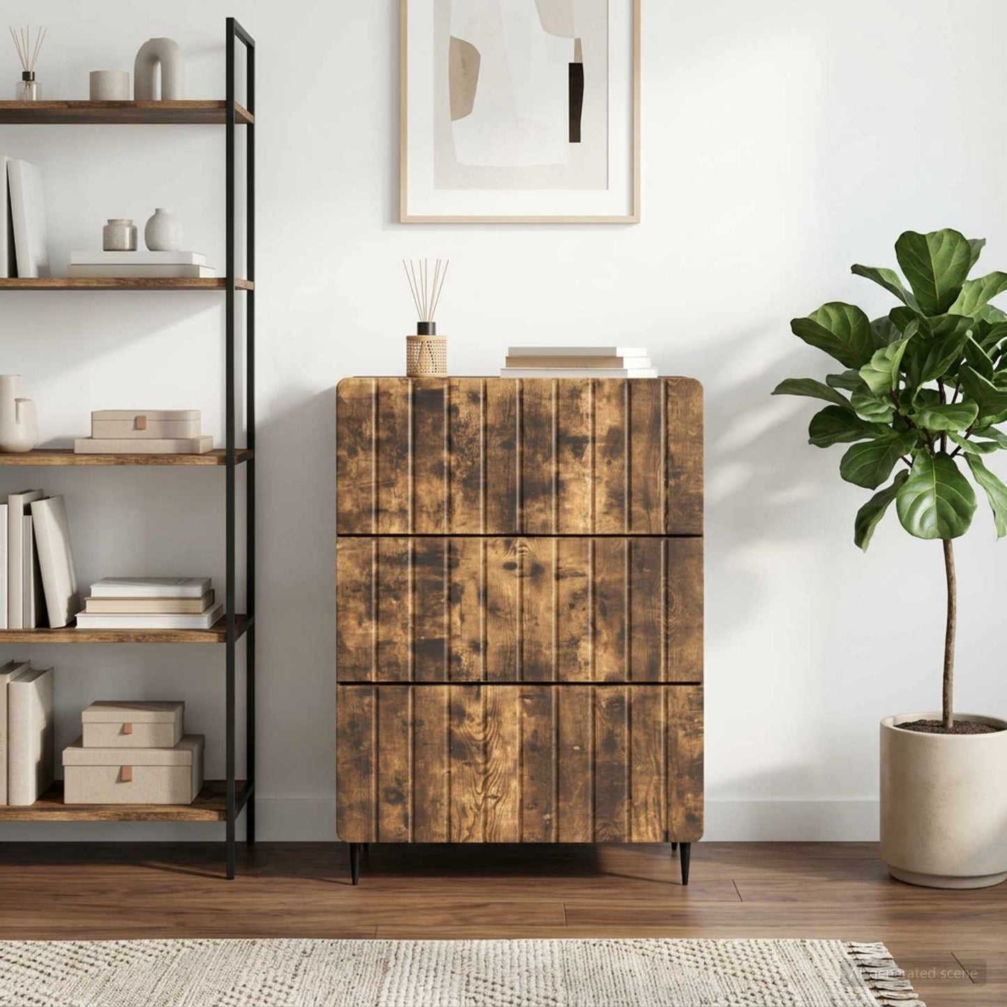 vidaXL Drawer Cabinet Smoked Oak 66 x 34.5 x 92 cm Engineered Wood