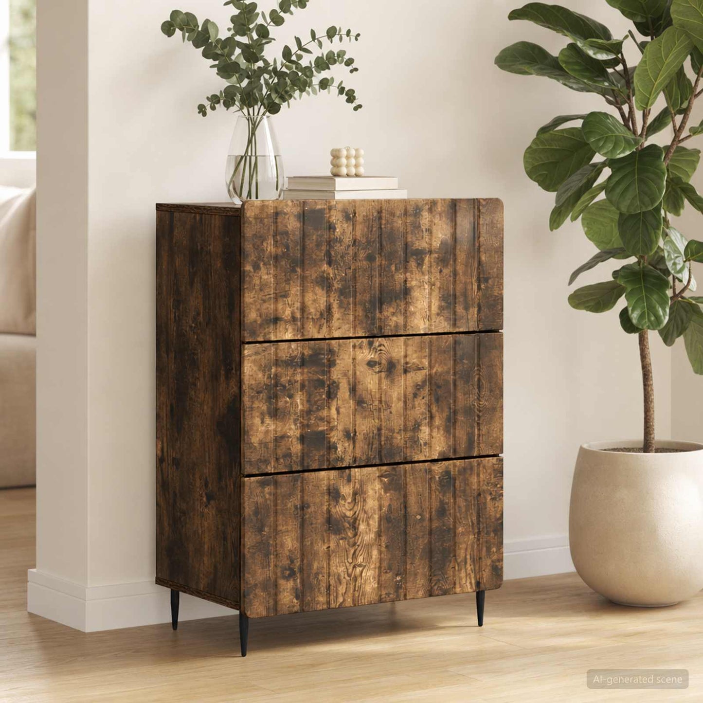 vidaXL Drawer Cabinet Smoked Oak 66 x 34.5 x 92 cm Engineered Wood
