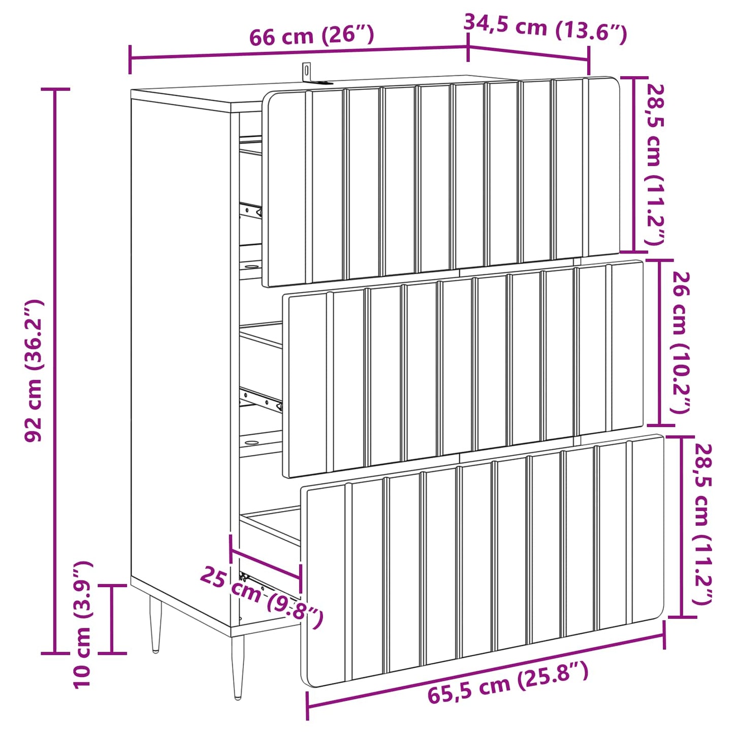 vidaXL Drawer Cabinet Grey Sonoma 66 x 34.5 x 92 cm Engineered Wood