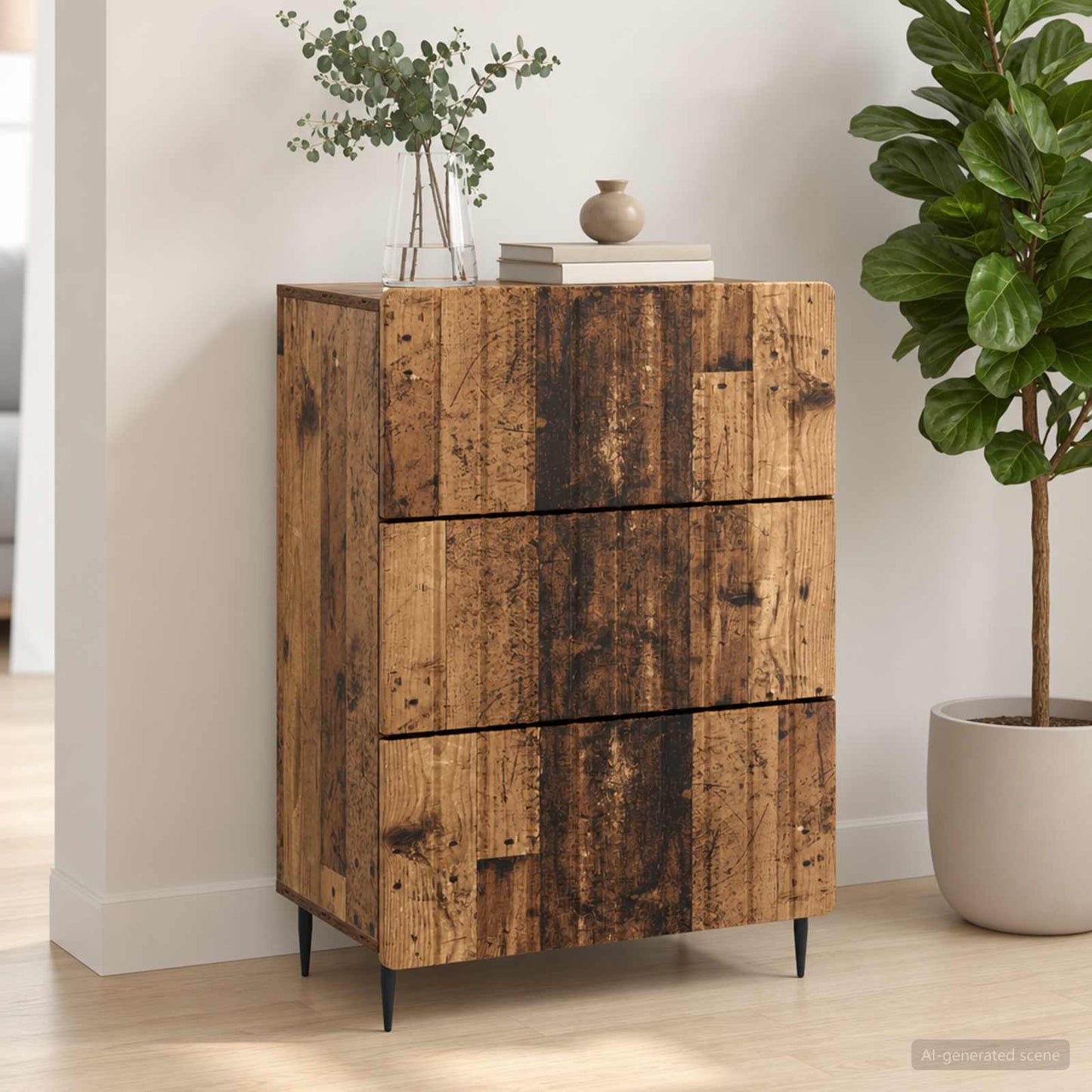vidaXL Drawer Cabinet Old Wood 66 x 34.5 x 92 cm Engineered Wood