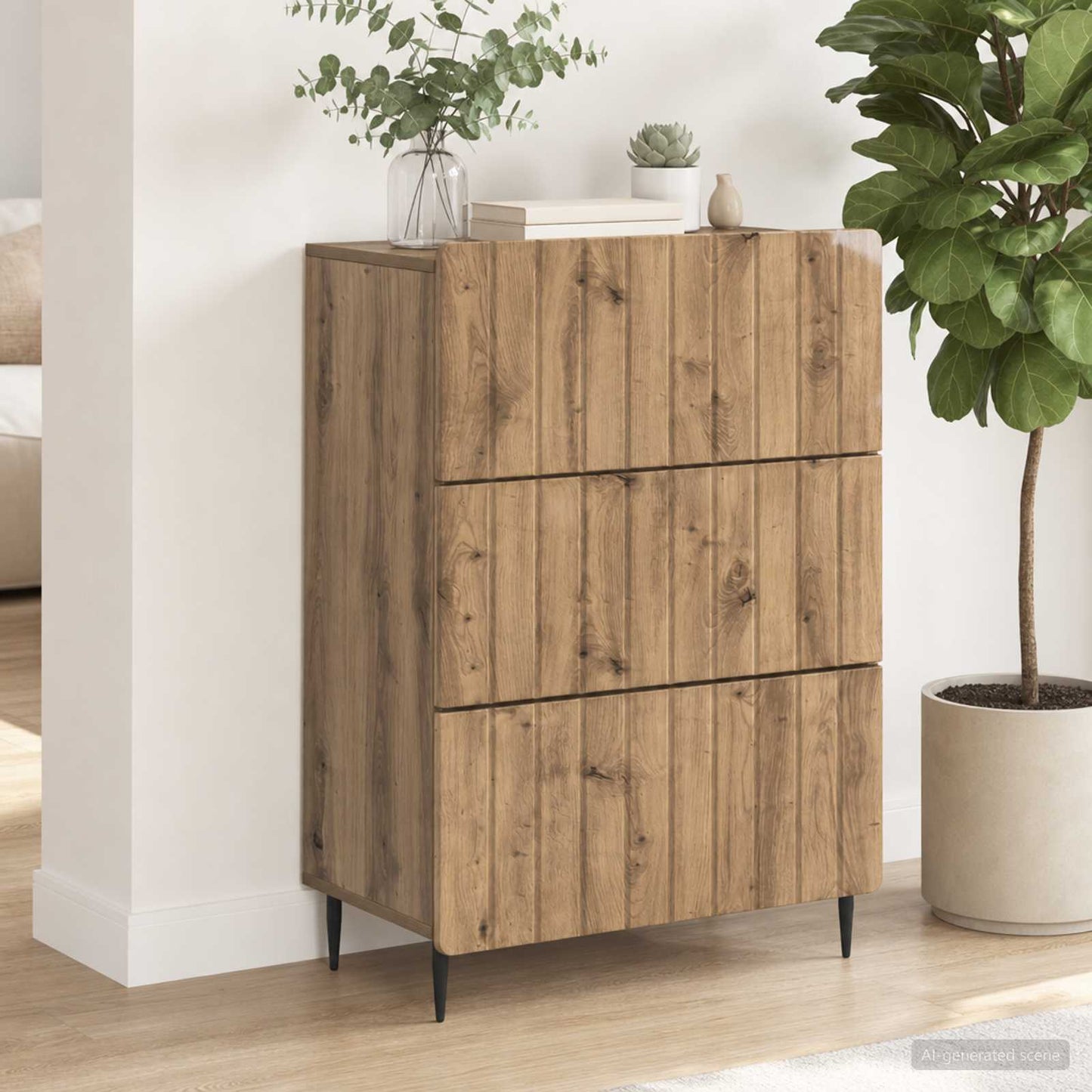 vidaXL Drawer Cabinet 66 x 34.5 x 92 cm Engineered Wood Artisan Oak