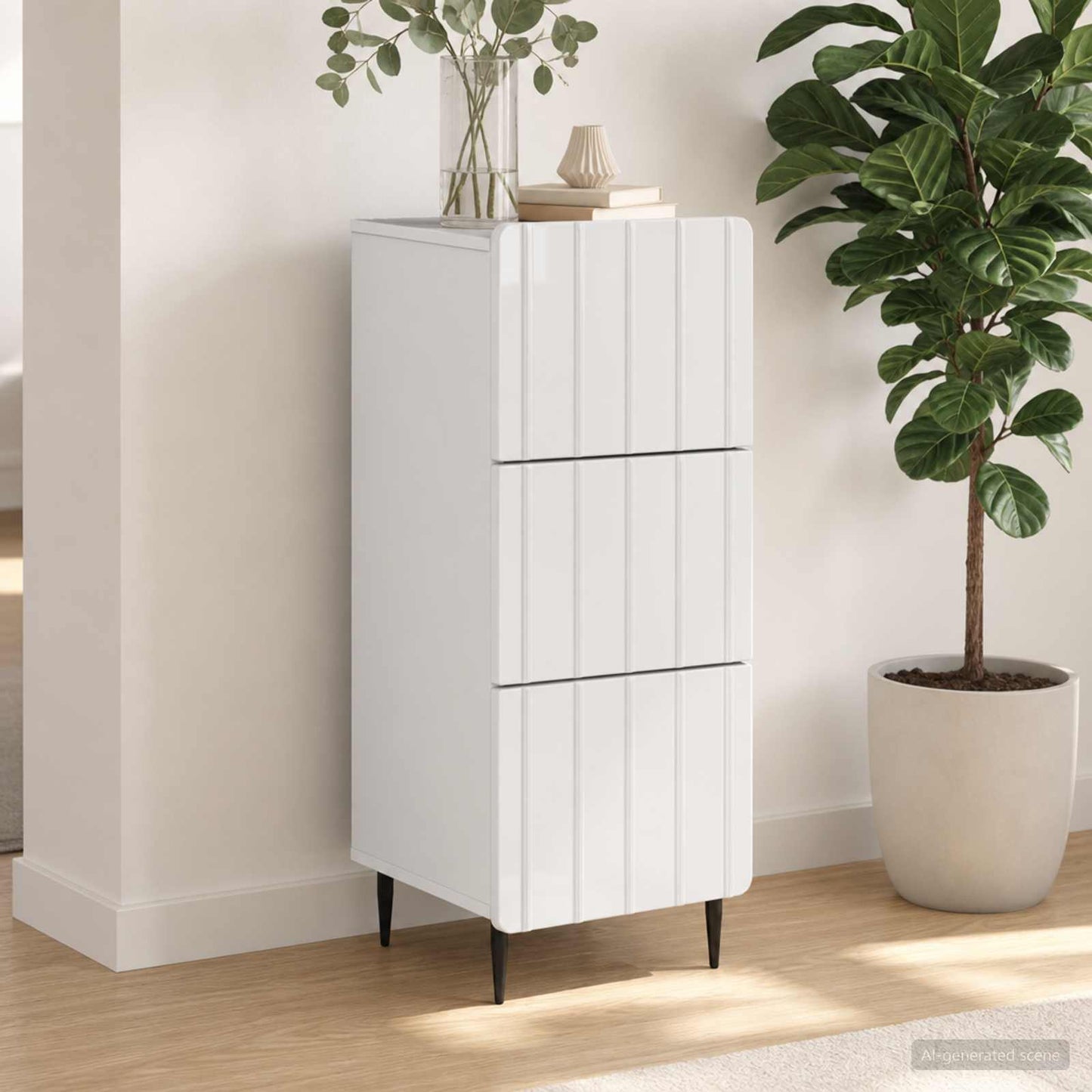 vidaXL Drawer Cabinet White 33 x 34.5 x 92 cm Engineered Wood